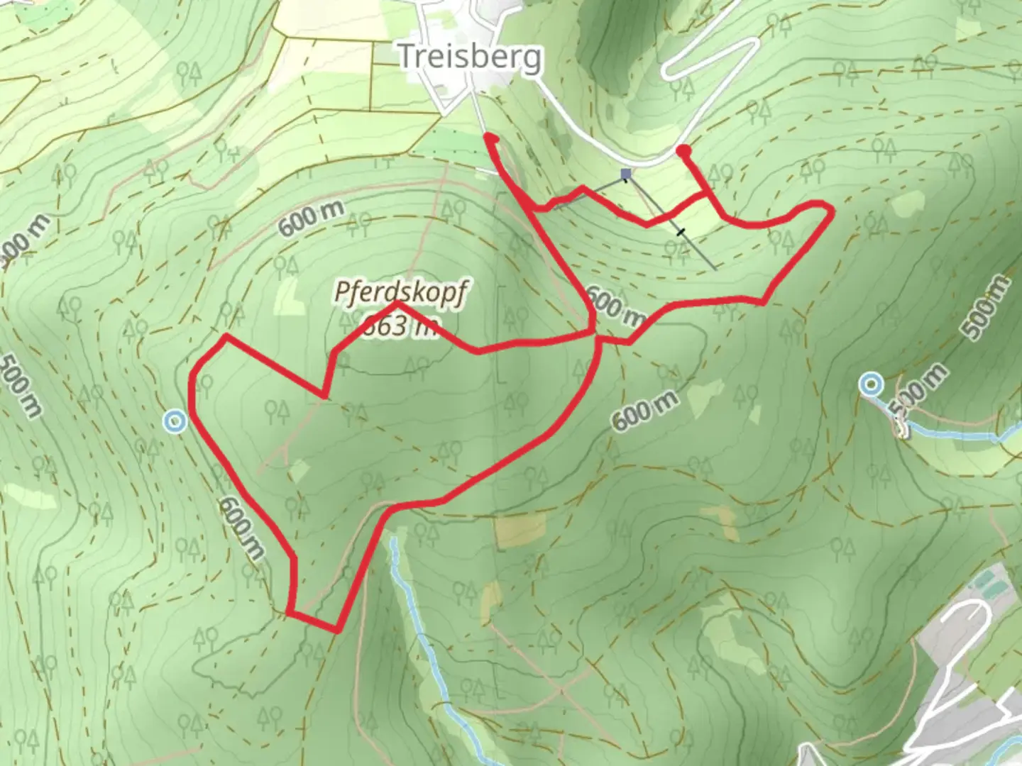 An image depicting the trail Pferdskopf Loop and its surrounding area.