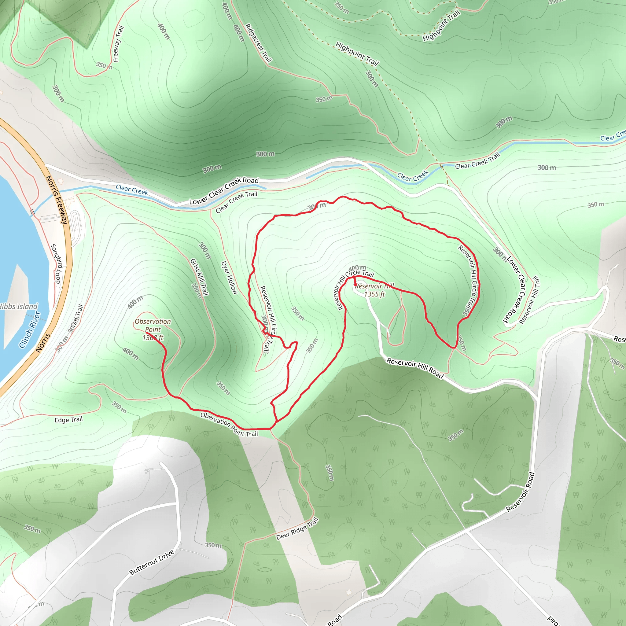 Reservoir Hill Circle Trail and Observation Point Trail mobile static map