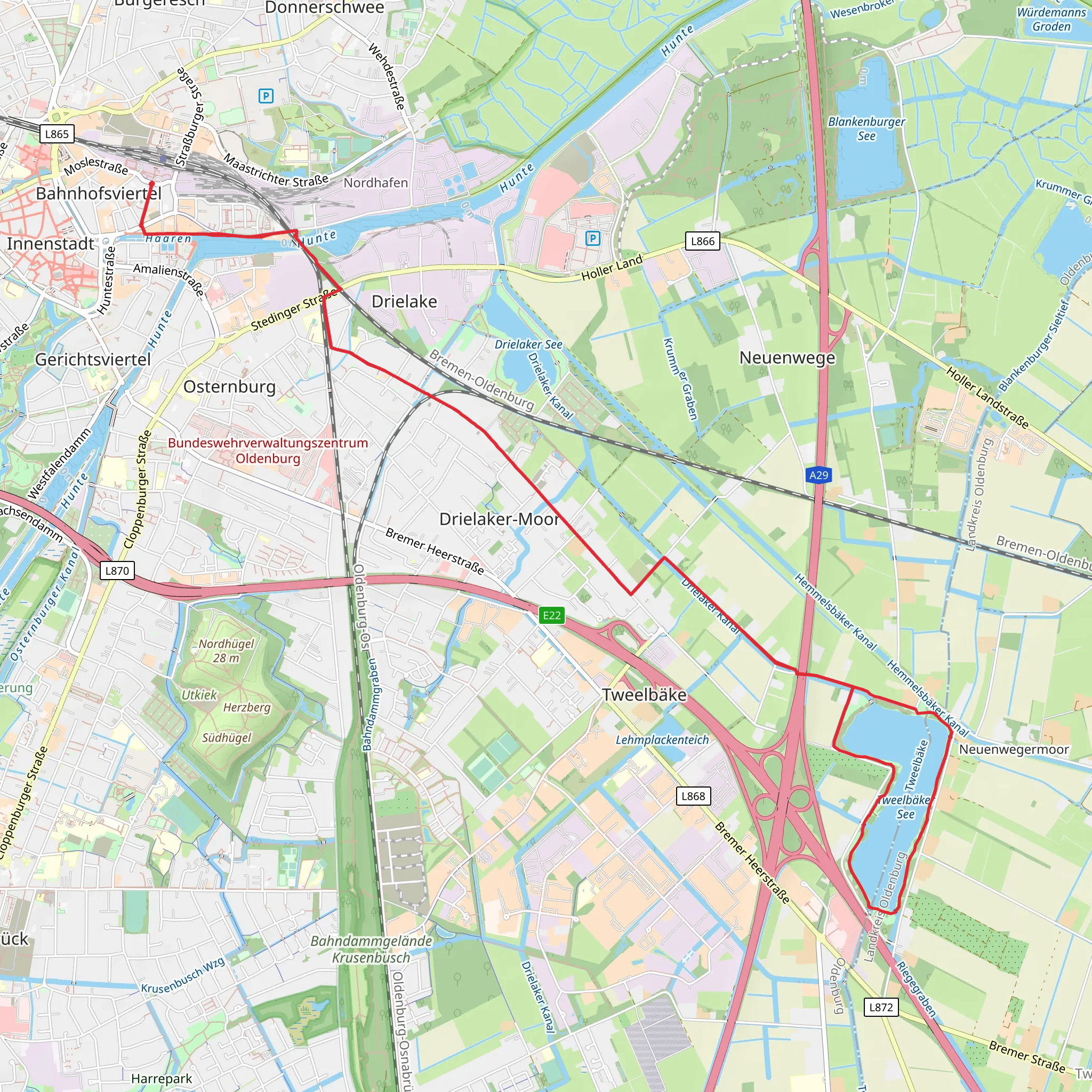 Tweelbäker See Loop from Oldenburg mobile static map