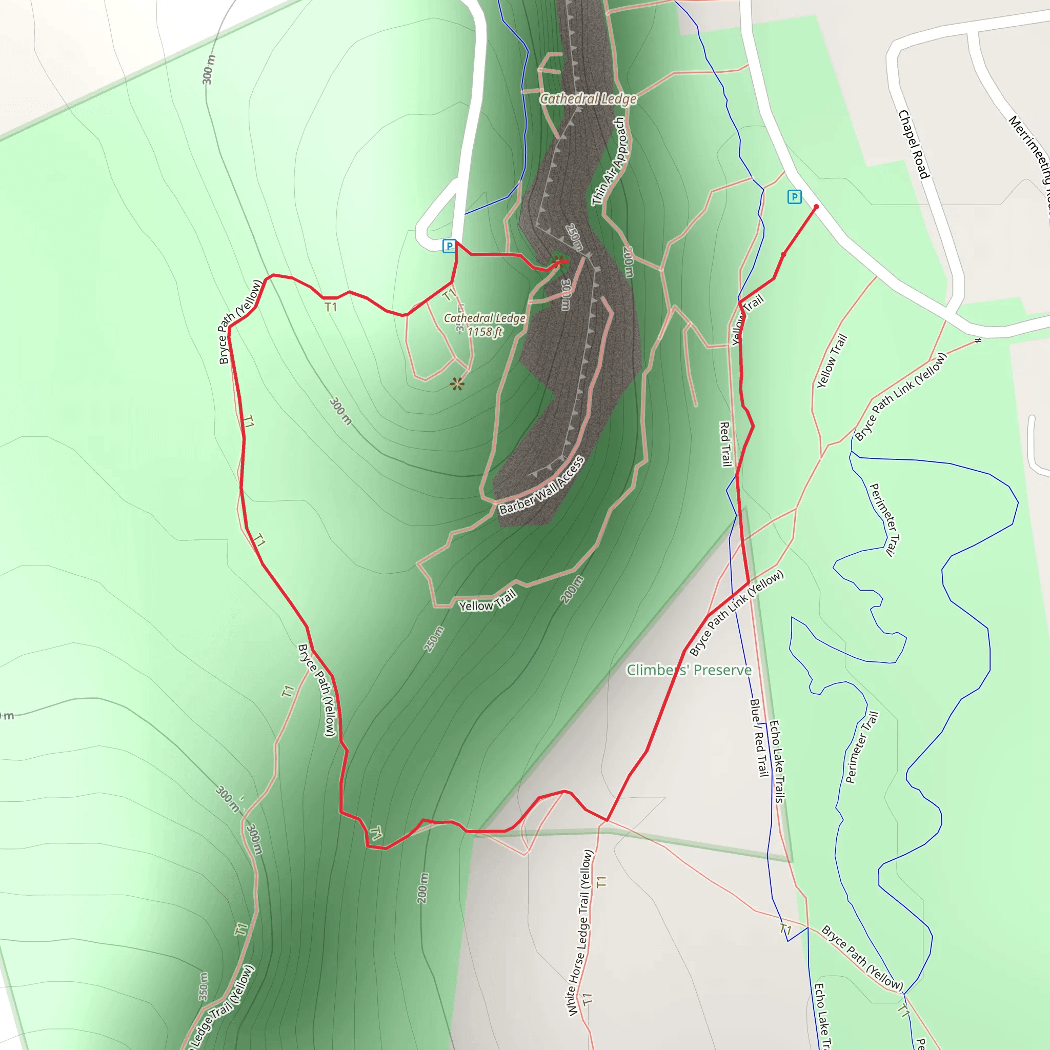 Cathedral Ledge via Bryce Path Link Trail - Yellow mobile static map