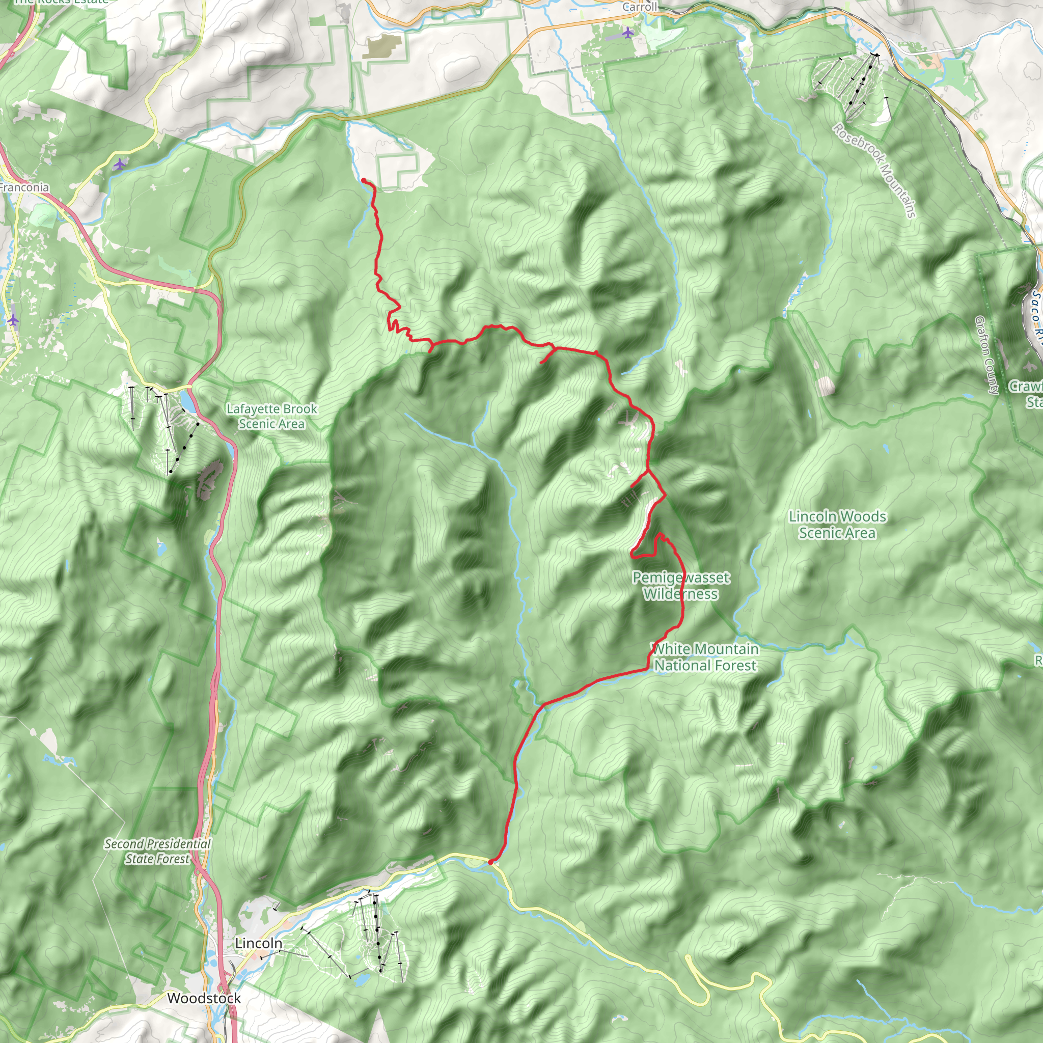 Mount Garfield to Bondcliff Peak Trail - Grafton County mobile static map