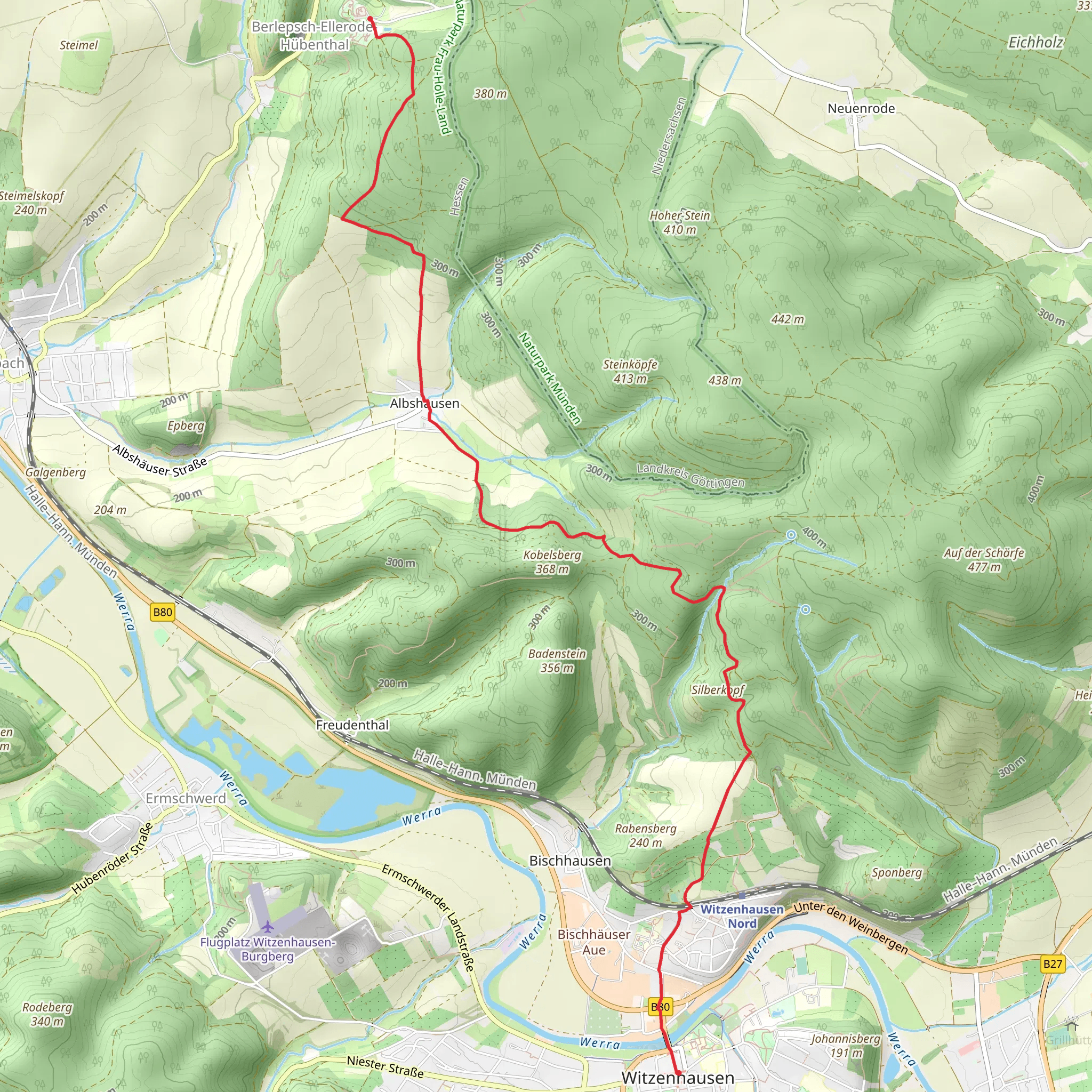 Berlepsch to Witzennausen via Werra Burgen Steig Hessen mobile static map