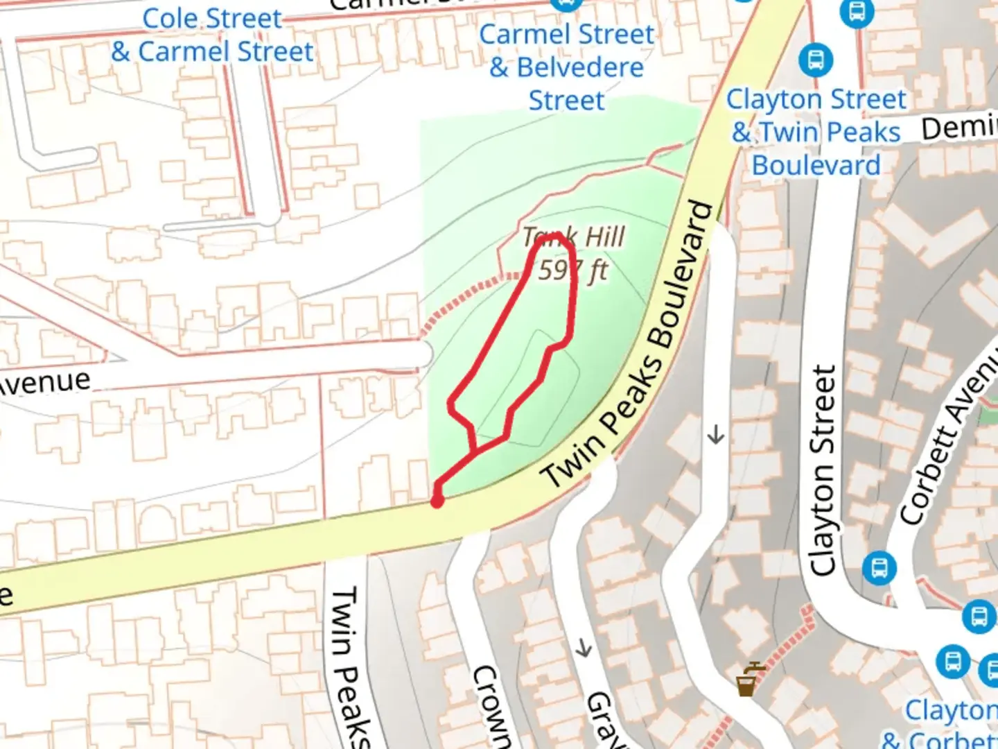 An image depicting the trail Tank Hill Loop and its surrounding area.
