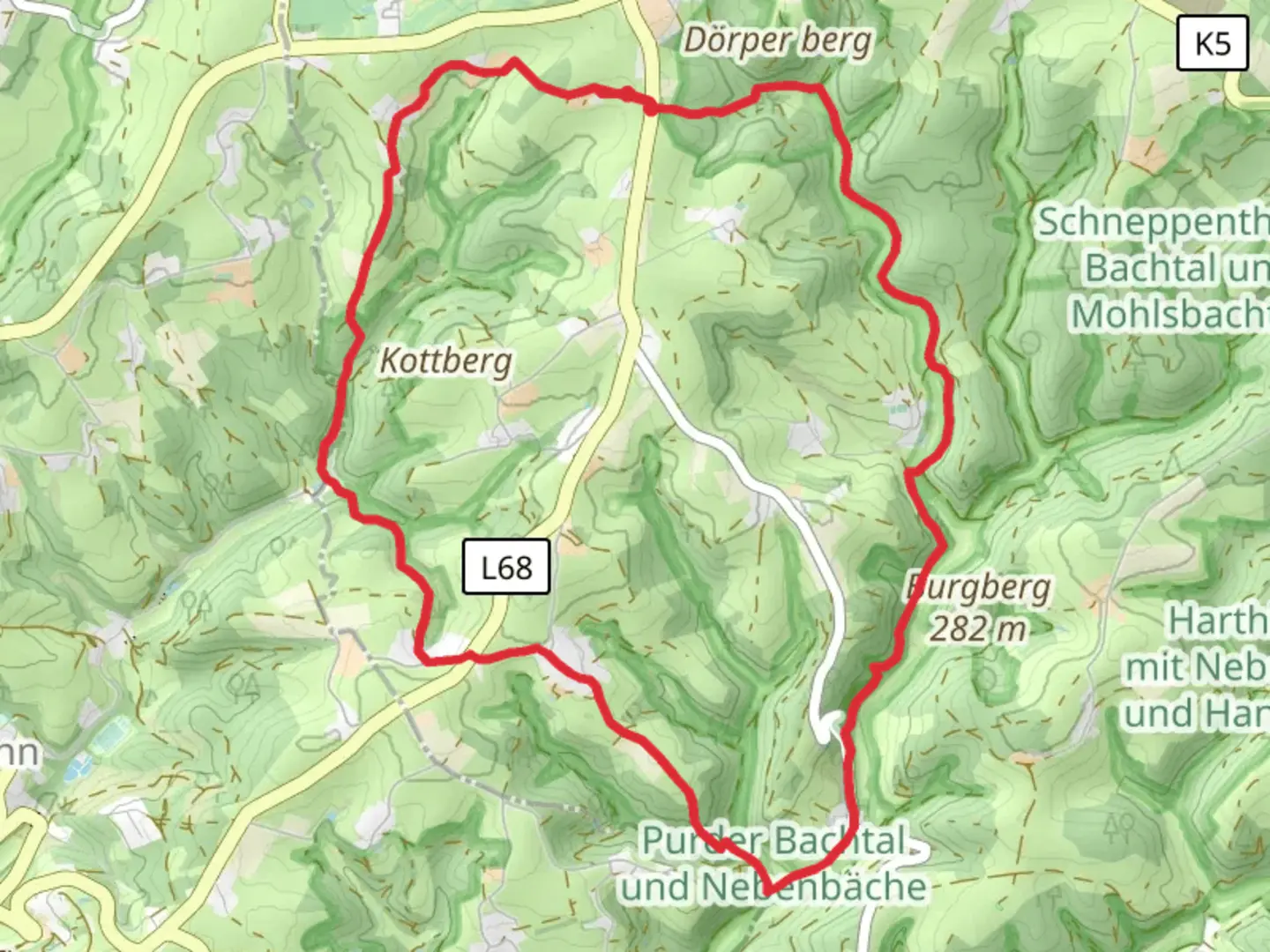 An image depicting the trail Bergischer Panoramasteig and A3 Wasserquintett and its surrounding area.