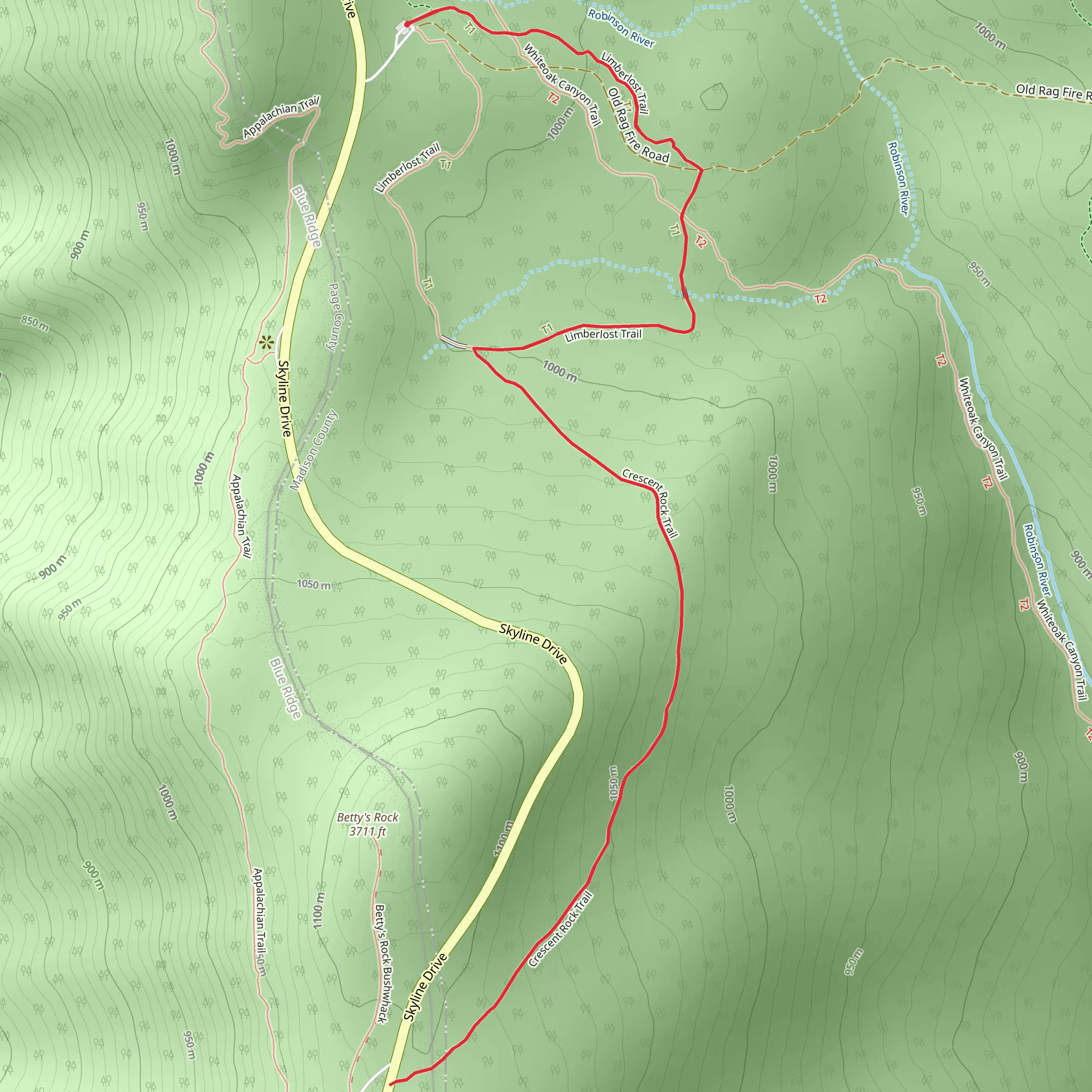 Crescent Rock Overlook via Crescent Rock Trail and Limberlost Trail mobile static map