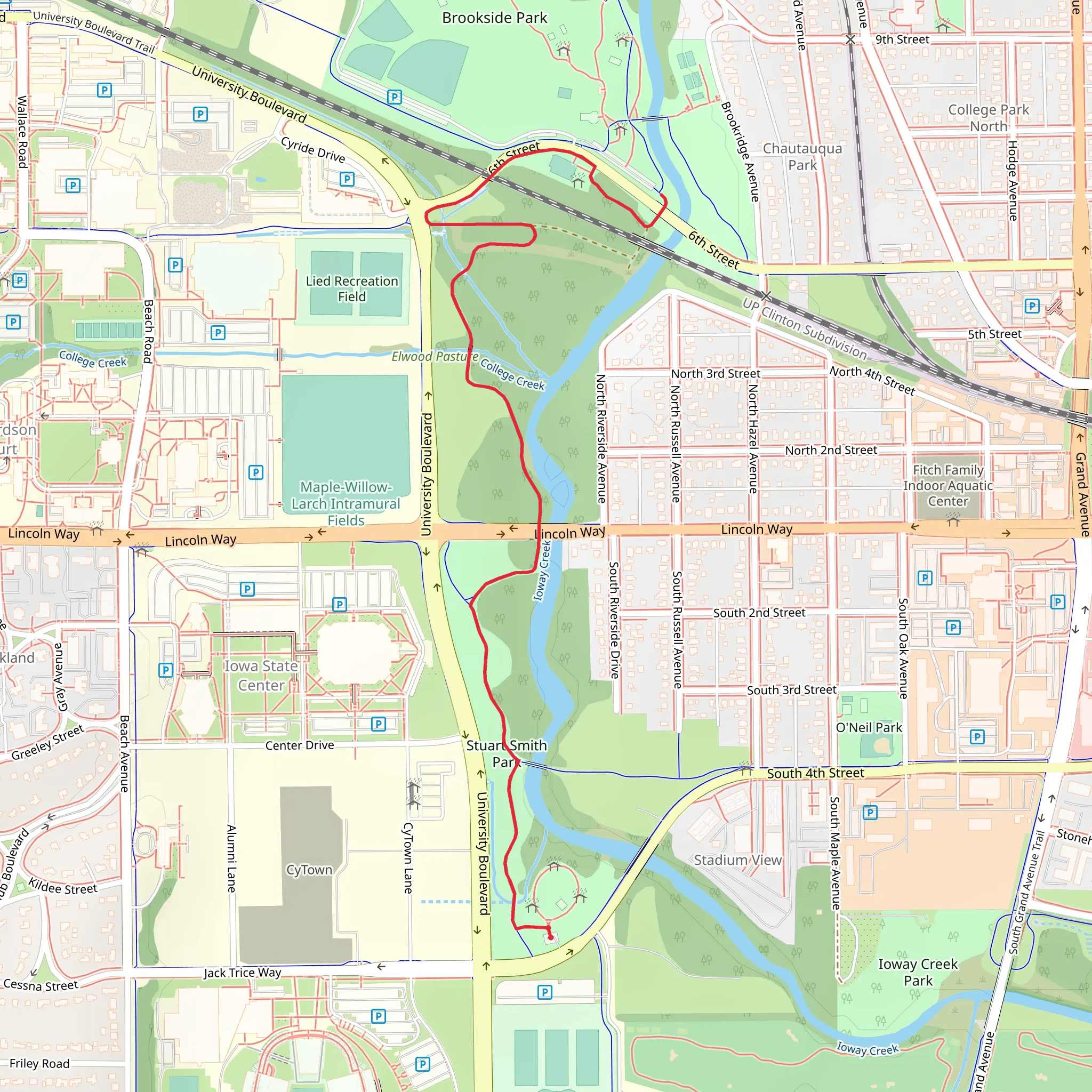 Walk beside Ioway Creek - Stuart Smith Park mobile static map