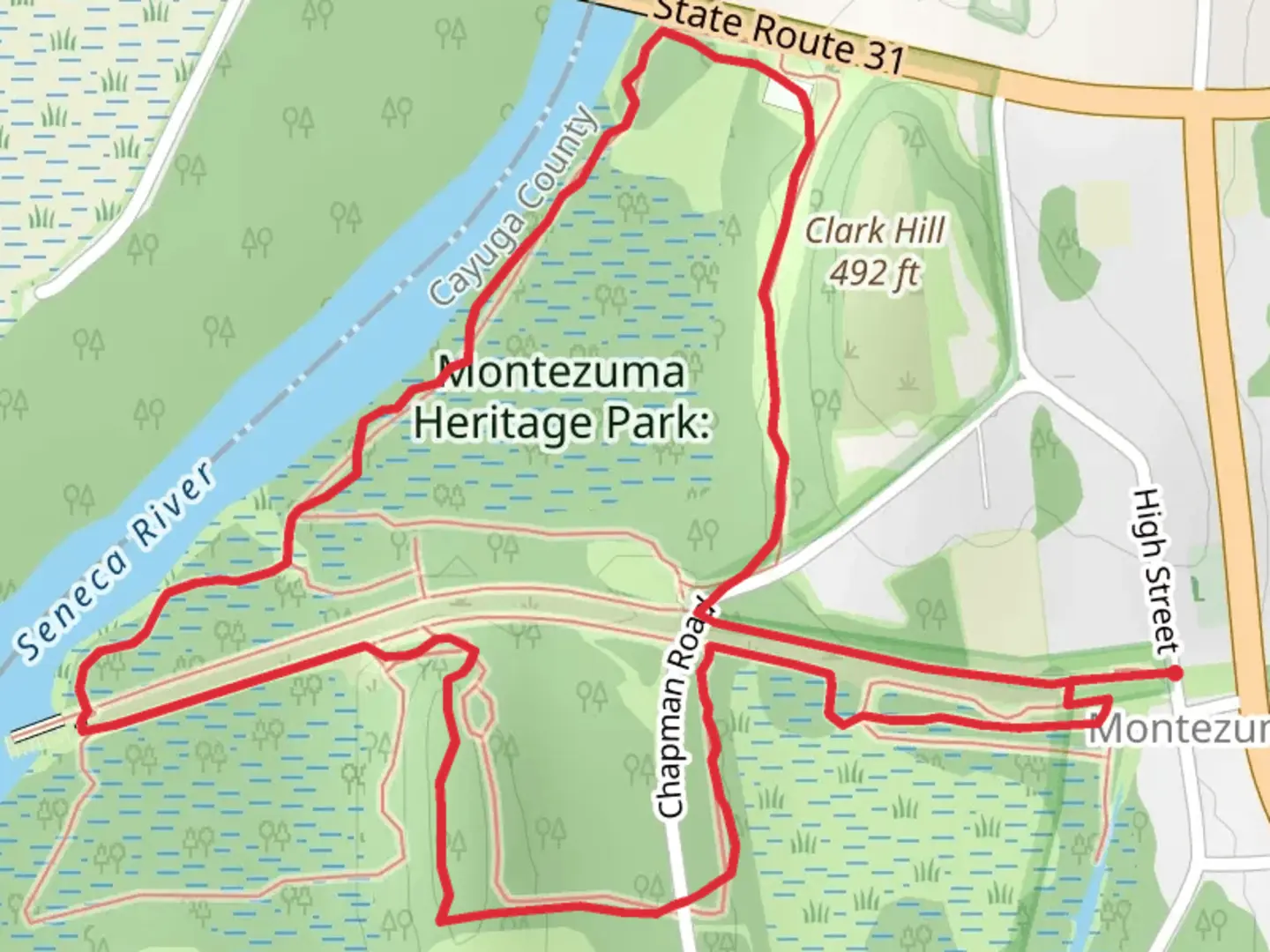 An image depicting the trail Montezuma Seneca Riverside Loop Trail and its surrounding area.