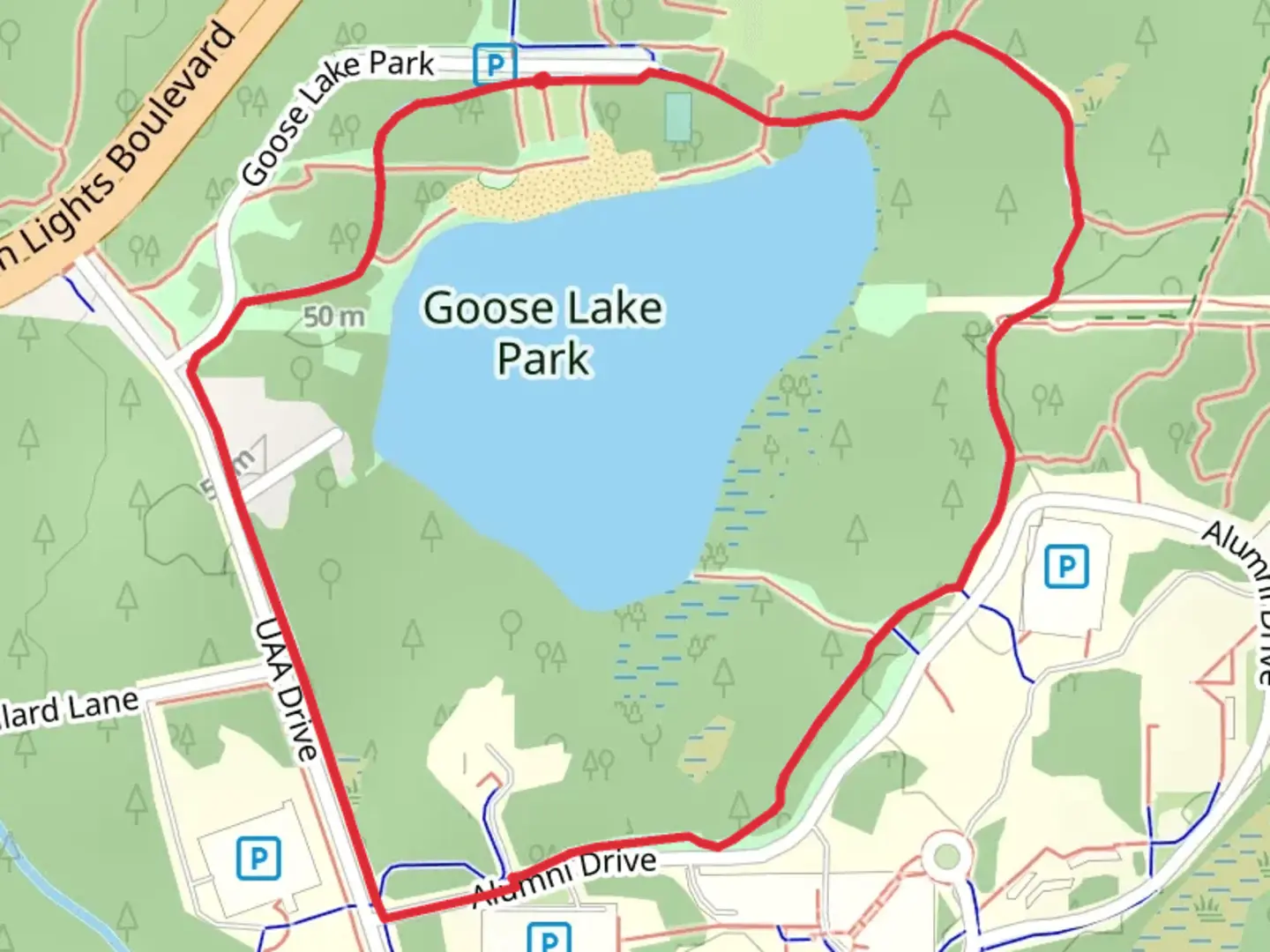 An image depicting the trail Goose Lake Loop Trail and its surrounding area.