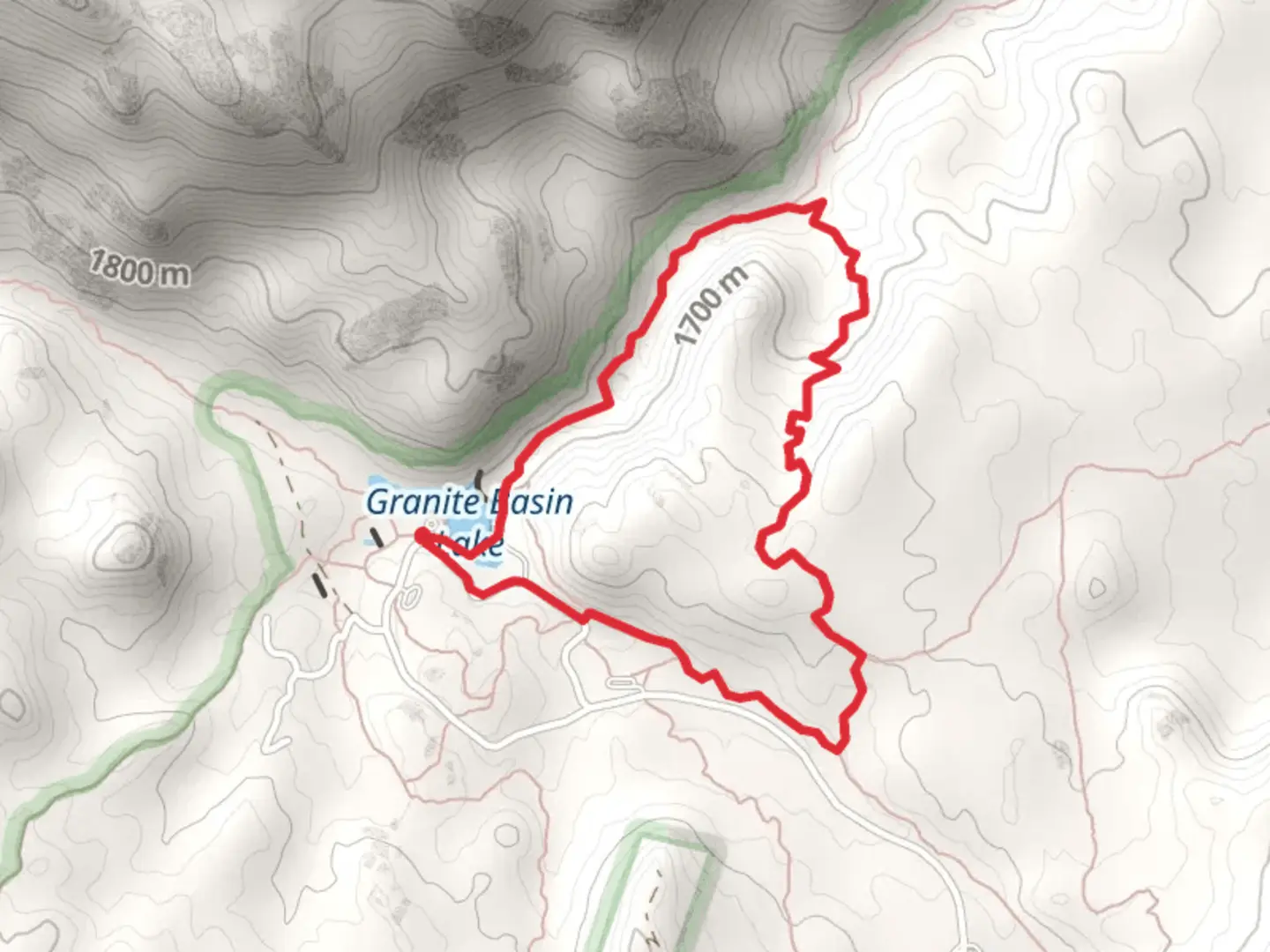 An image depicting the trail Mint Wash Connector Loop via granite Basin Lake and its surrounding area.
