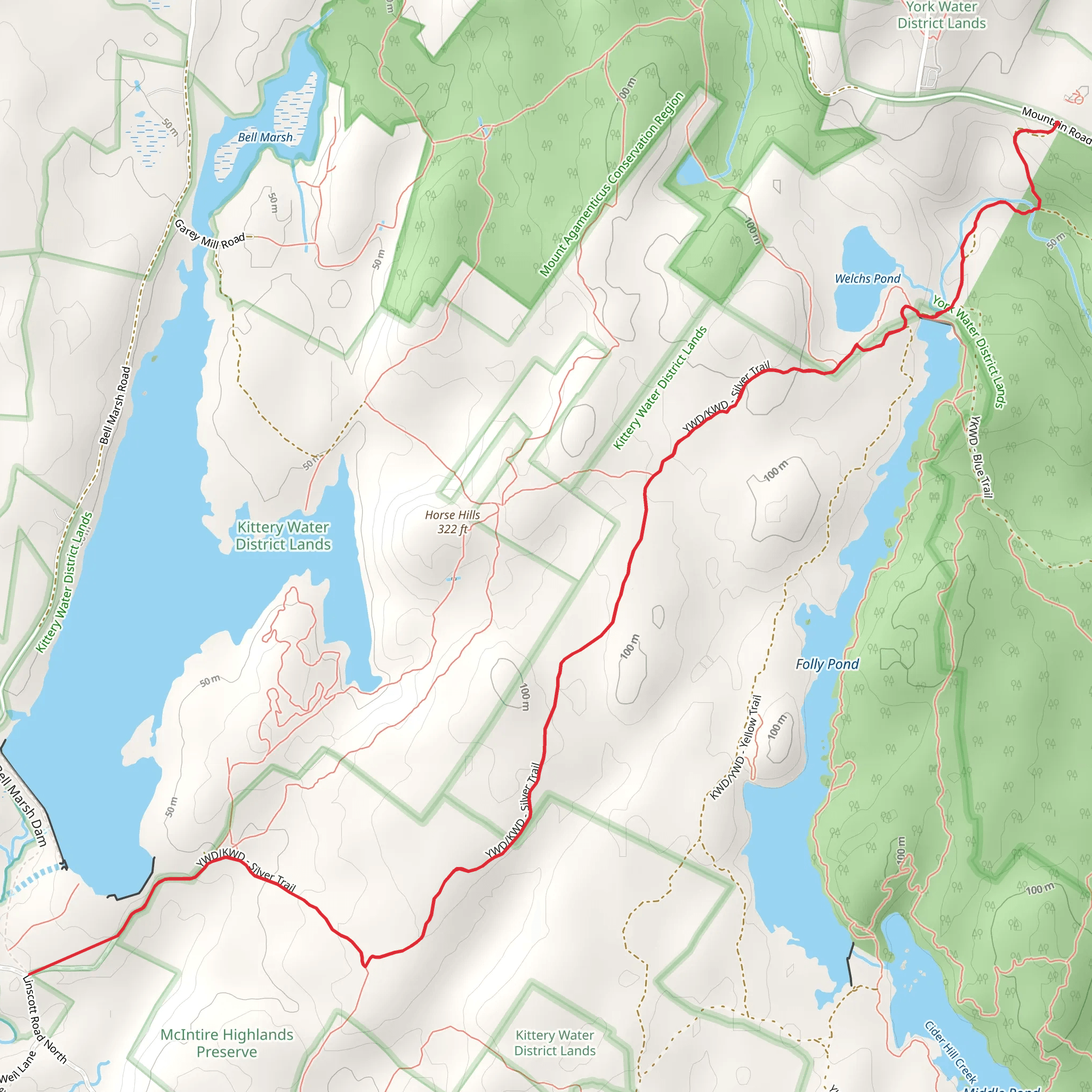 Welchs Pond and Horse Hills mobile static map
