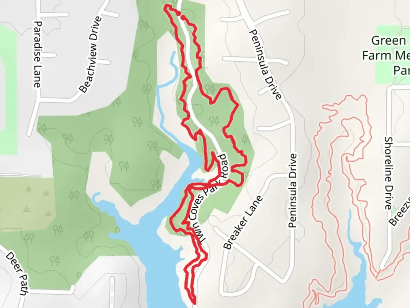An image depicting the trail Northshore Loop Trail - Twin Coves Park Road and its surrounding area.