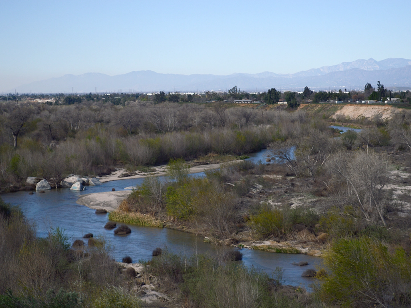An image depicting the trail Santa Ana River Trail to South Waterman Avenue and its surrounding area.