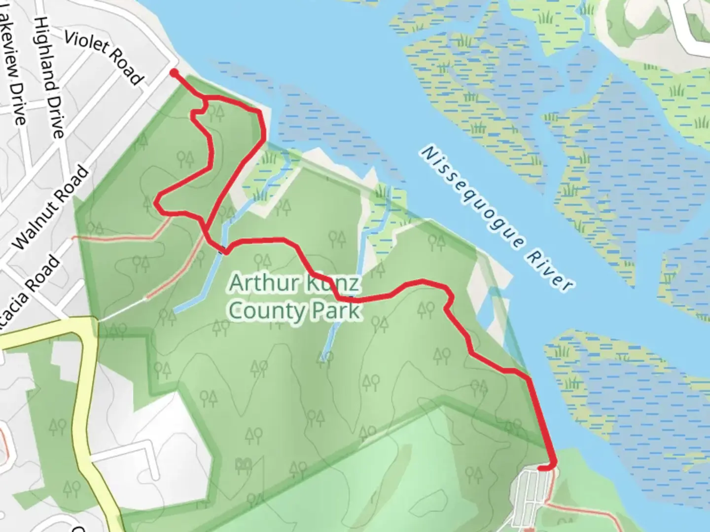 An image depicting the trail Nissequogue River Out and Back and its surrounding area.