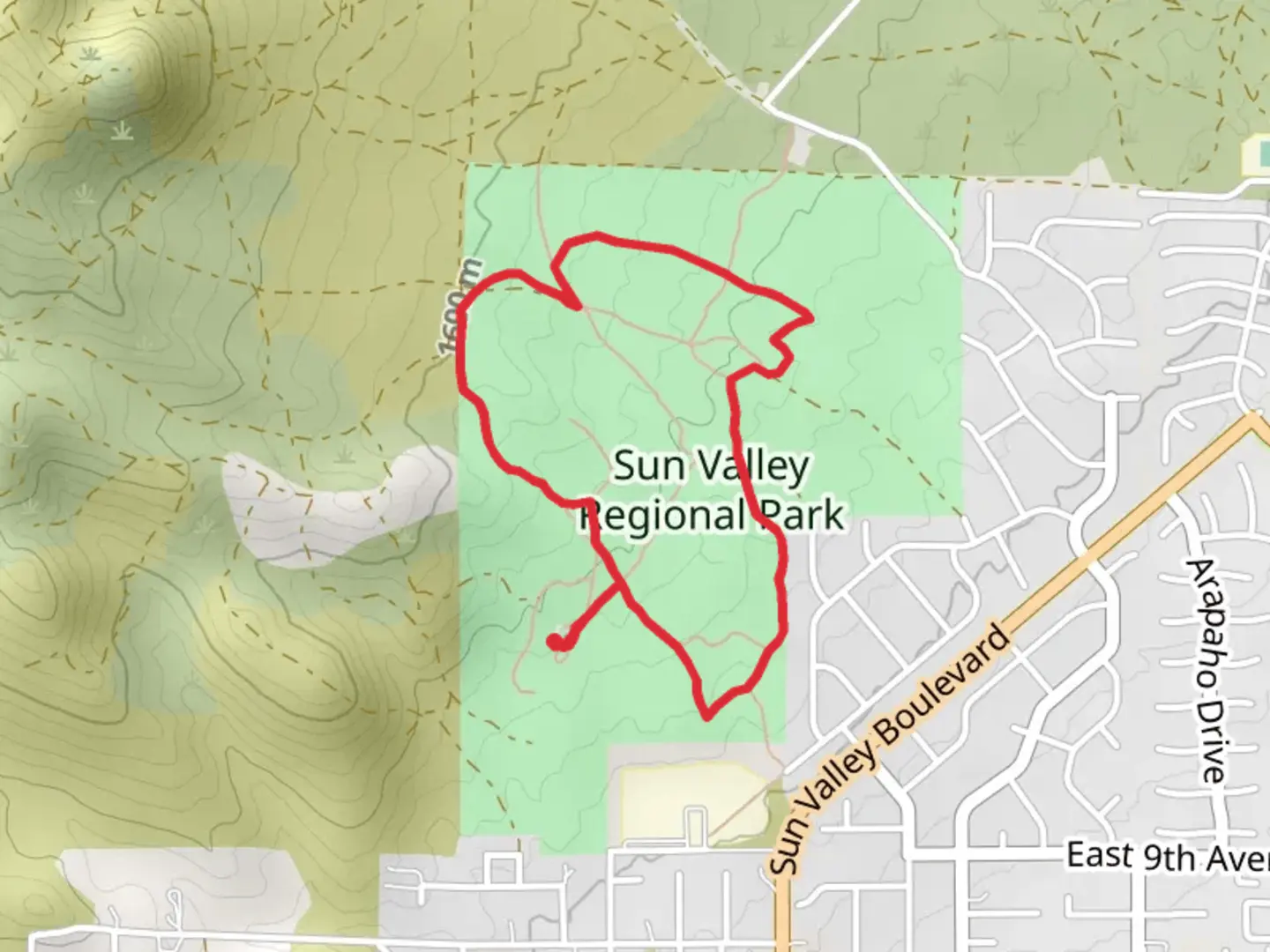 An image depicting the trail Sun Valley Regional Park Loop and its surrounding area.