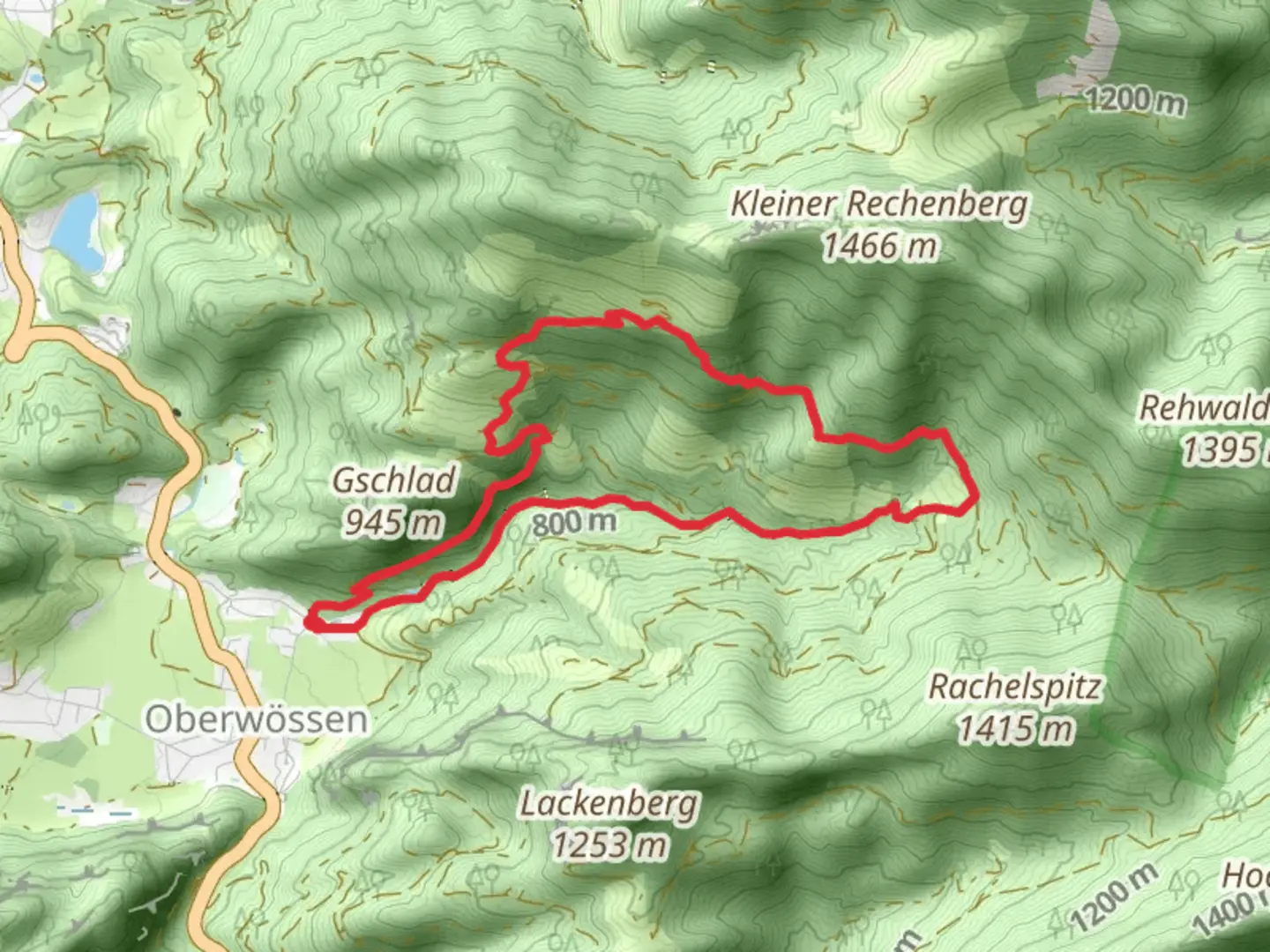 An image depicting the trail Rechenberg Alm and Feldlahnalm Loop via Weg 7 - Oberwössen - Wössener See and its surrounding area.