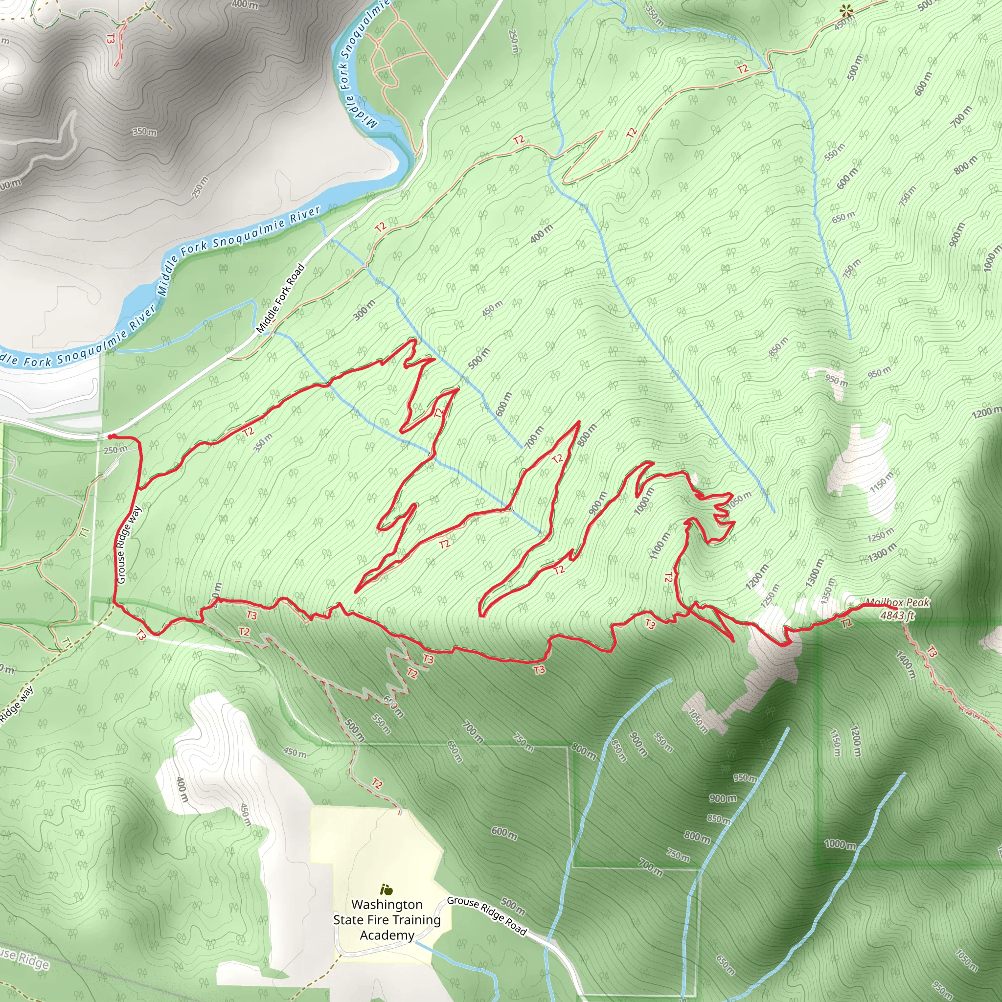 Mailbox Peak Old Trail and Mailbox Peak Trail mobile static map