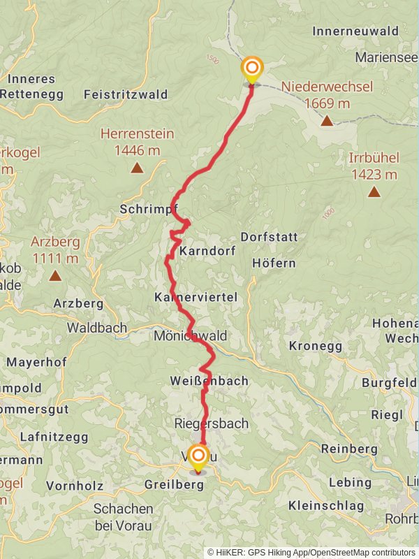 Vorau to Hochwechsel mobile static map