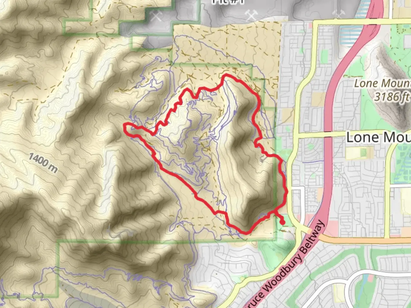 An image depicting the trail Black friday and Gilmore Cliff Shadows Loop and its surrounding area.