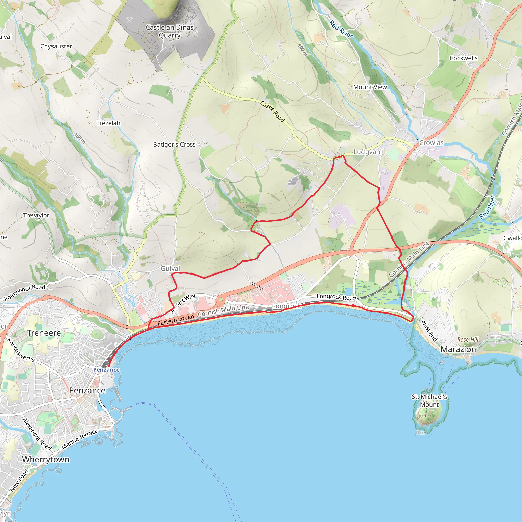Penzance via Marazion Marsh Walk mobile static map