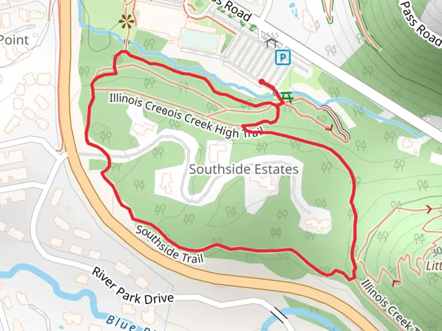 An image depicting the trail Illinois Creek Low Loop Trail and its surrounding area.