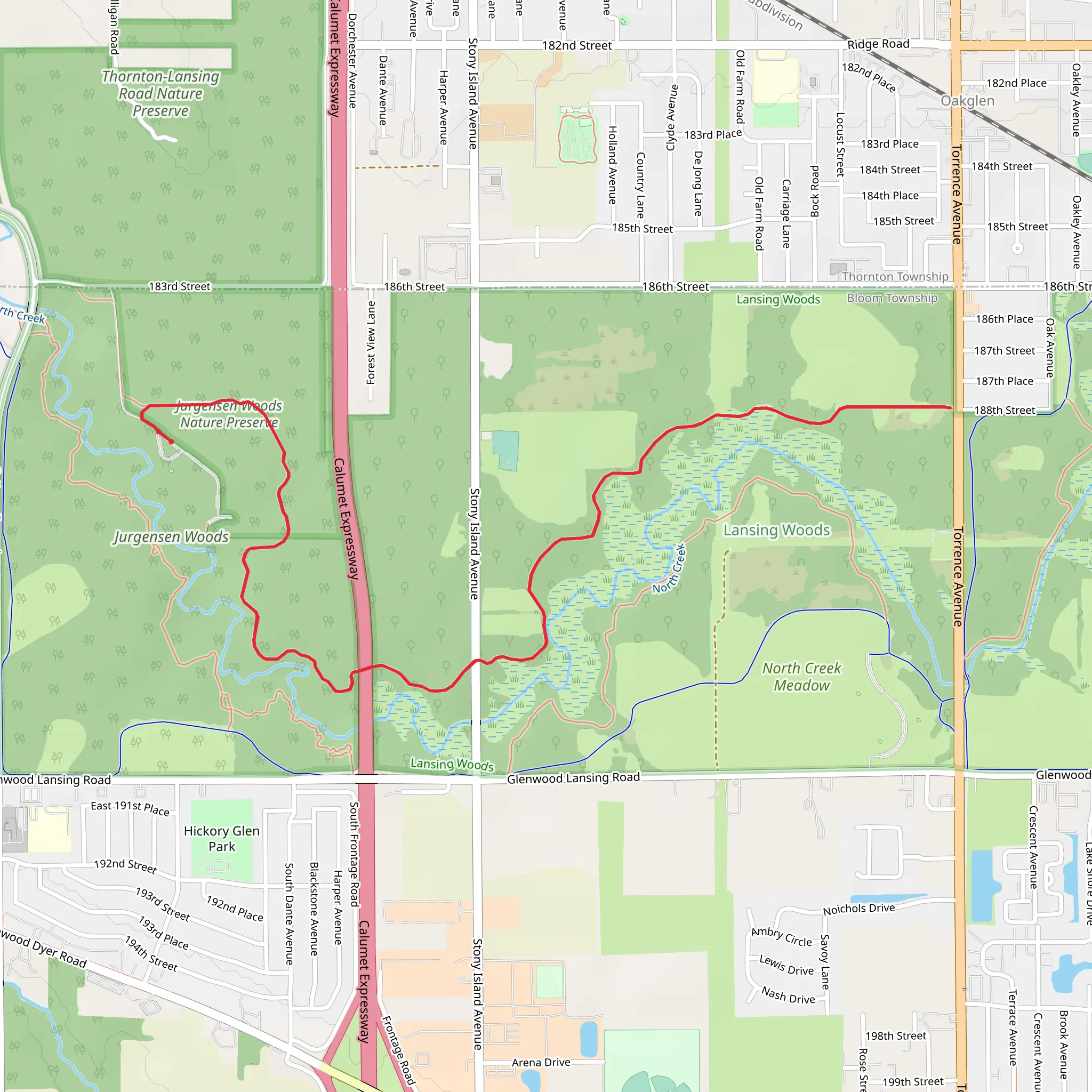 Thorn Creek Yellow Unpaved Trail mobile static map