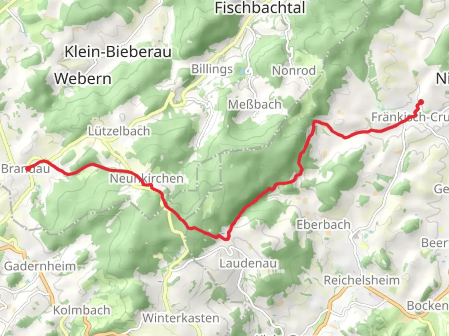 An image depicting the trail Brandau to Fränkisch-Crumbach Walk and its surrounding area.