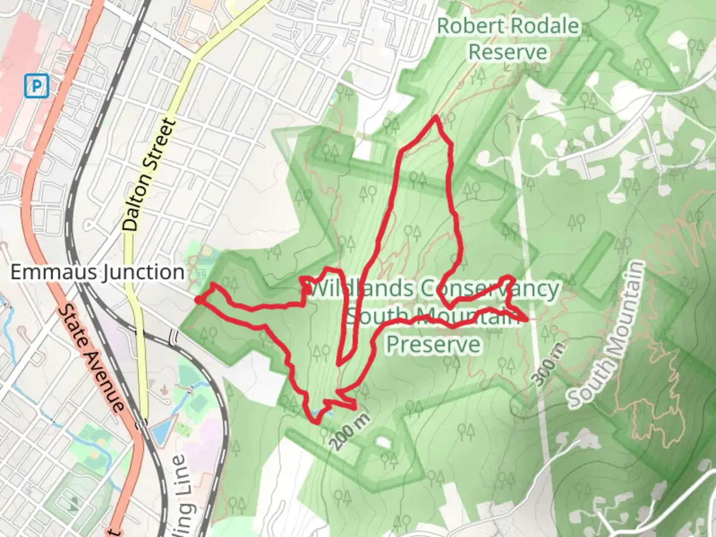 An image depicting the trail Wildlands Conservancy South Mountain Preserve Loop and its surrounding area.