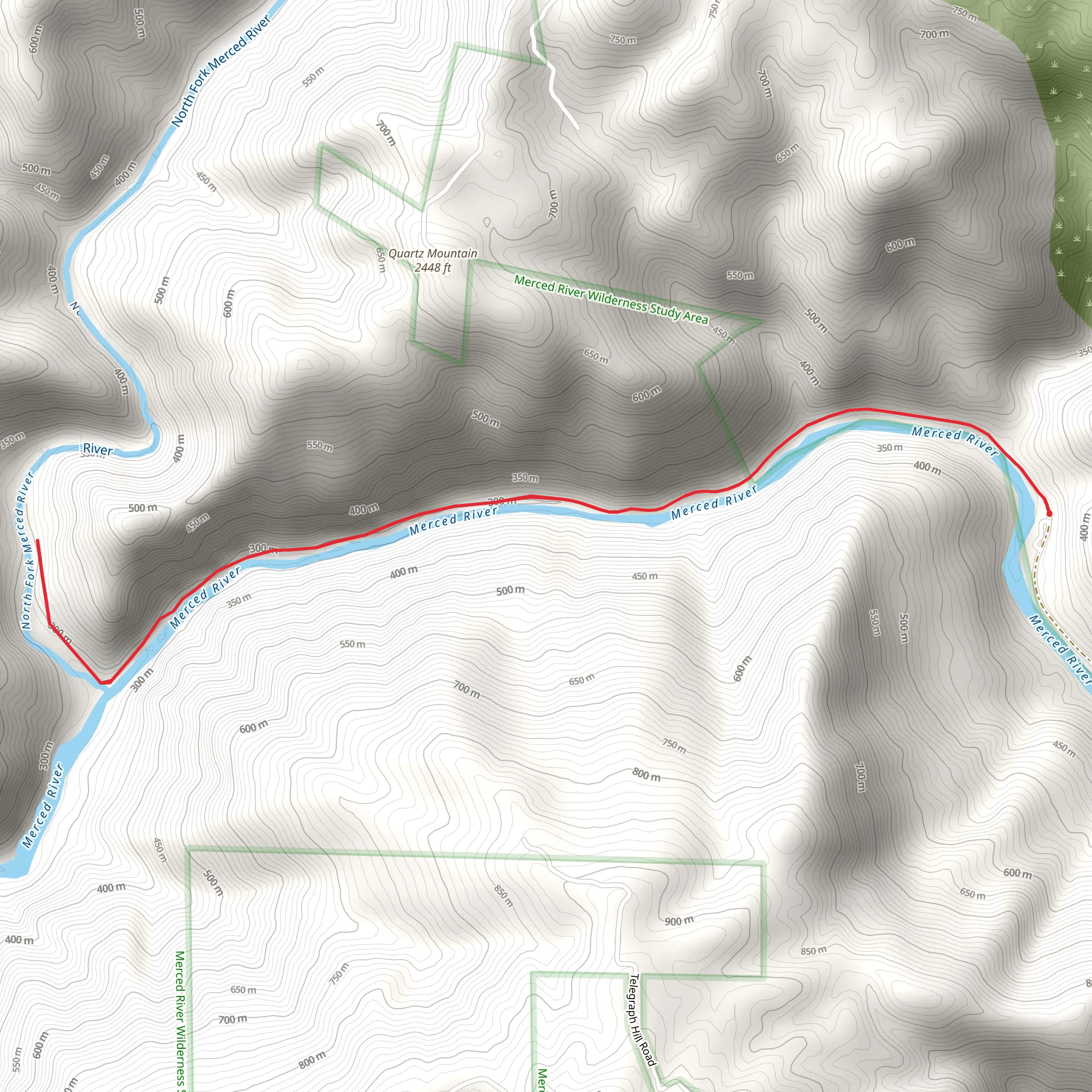 Merced River and North Fork Merced River Trail mobile static map