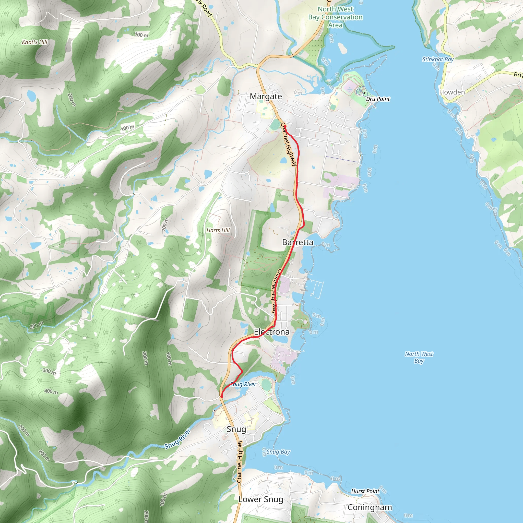 Snug to Margate Shared Path mobile static map