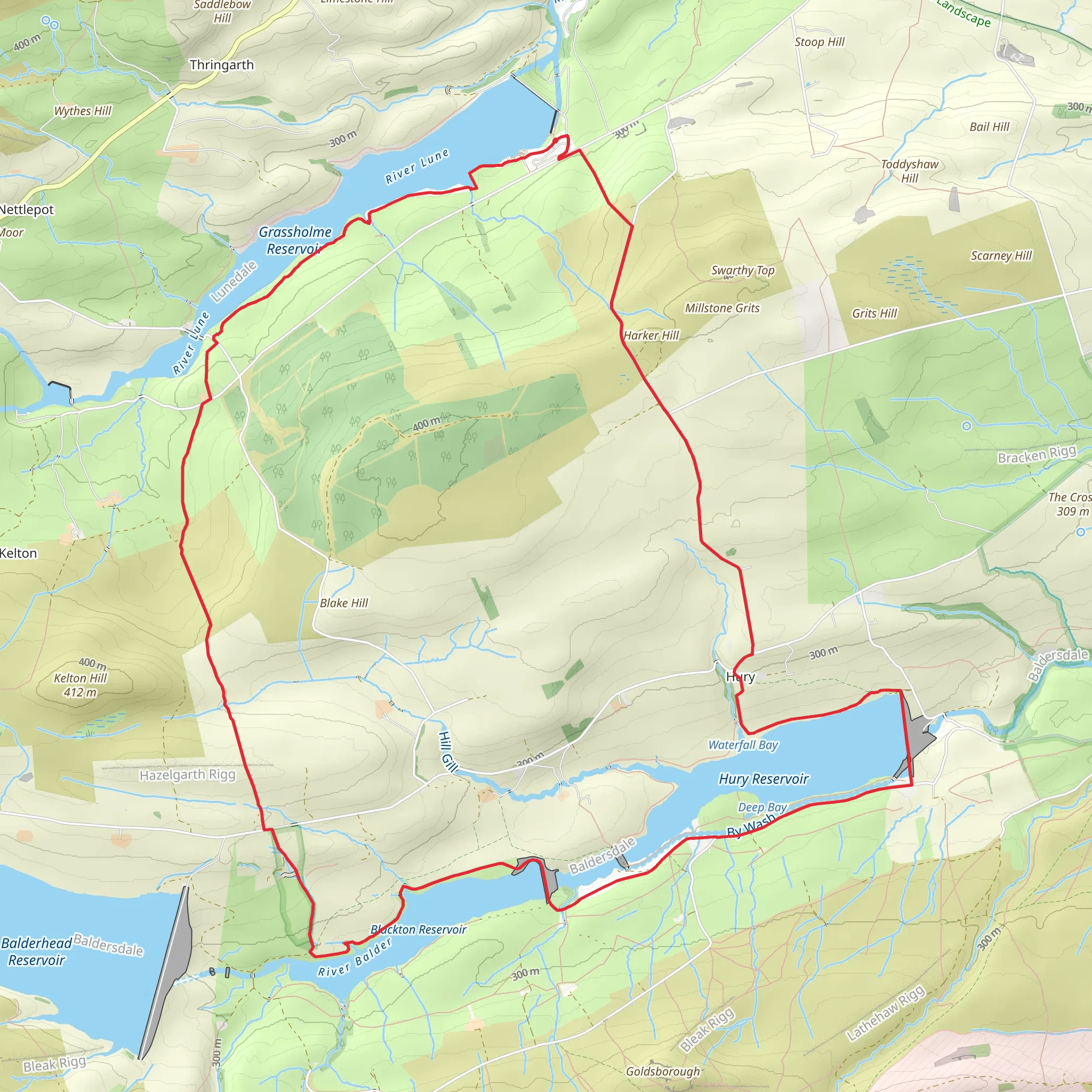 Grassholme, Blackton and Hury Reservoir Loop mobile static map