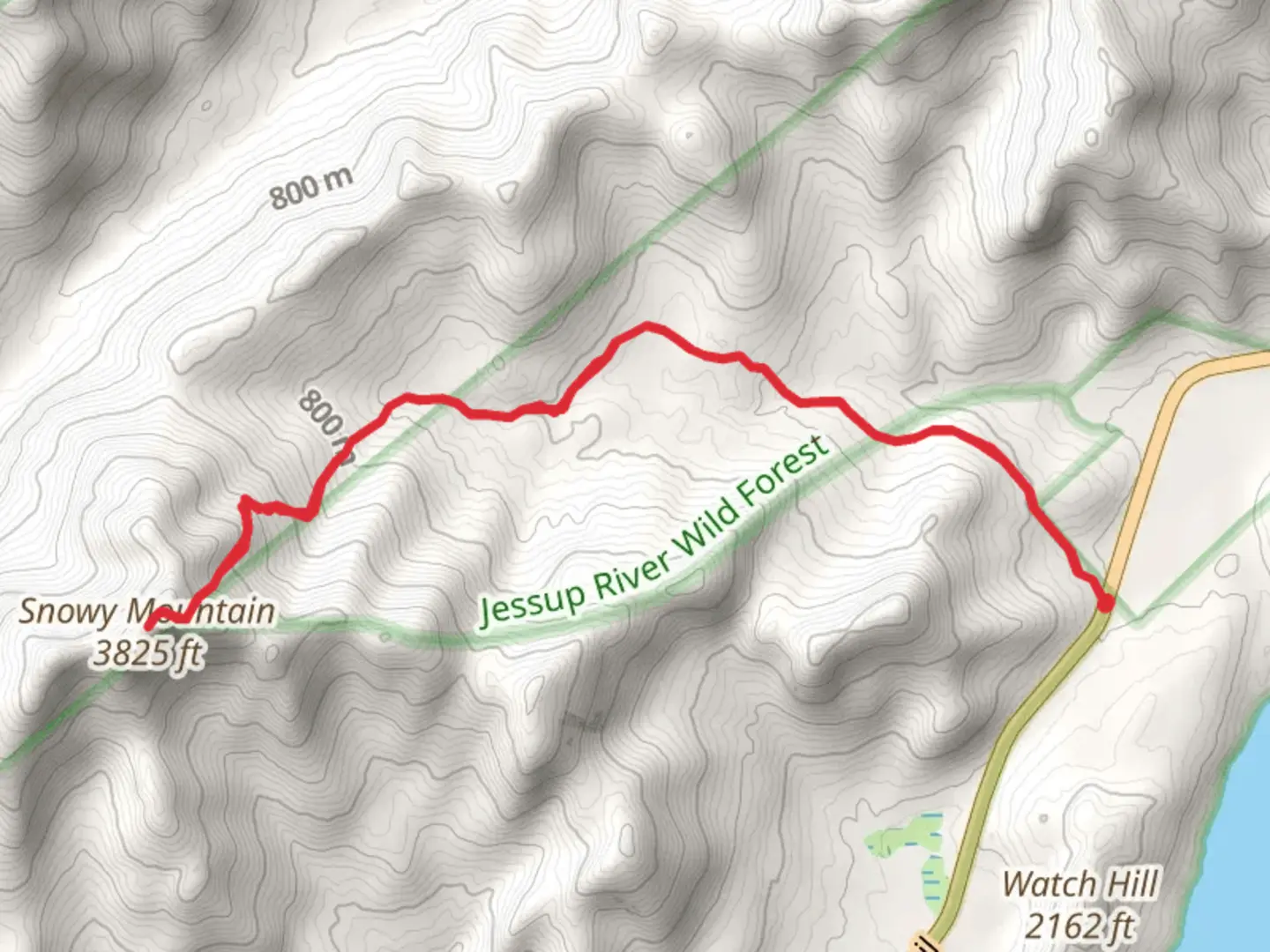 An image depicting the trail Snowy Mountain Trail and its surrounding area.