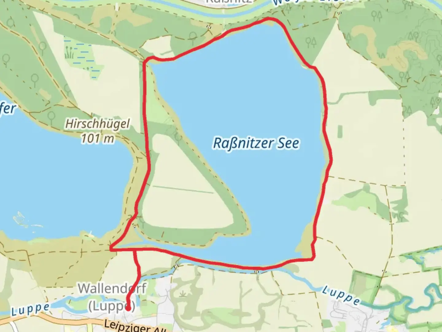 An image depicting the trail Raßnitzer See Loop and its surrounding area.