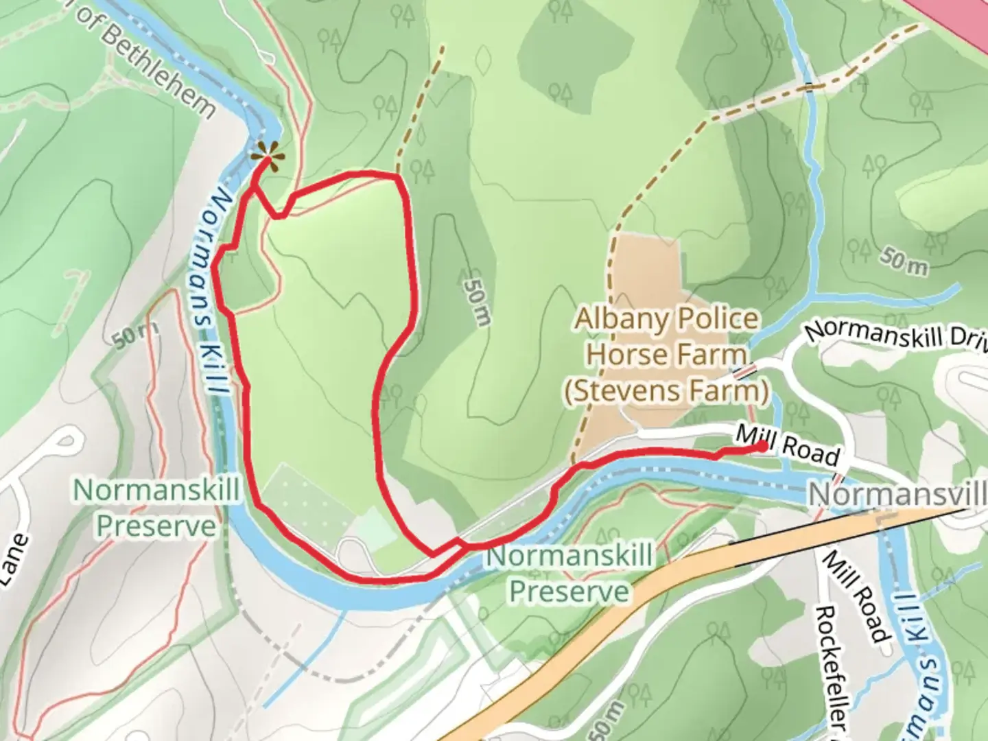 An image depicting the trail Normanskill Garden Loop and its surrounding area.