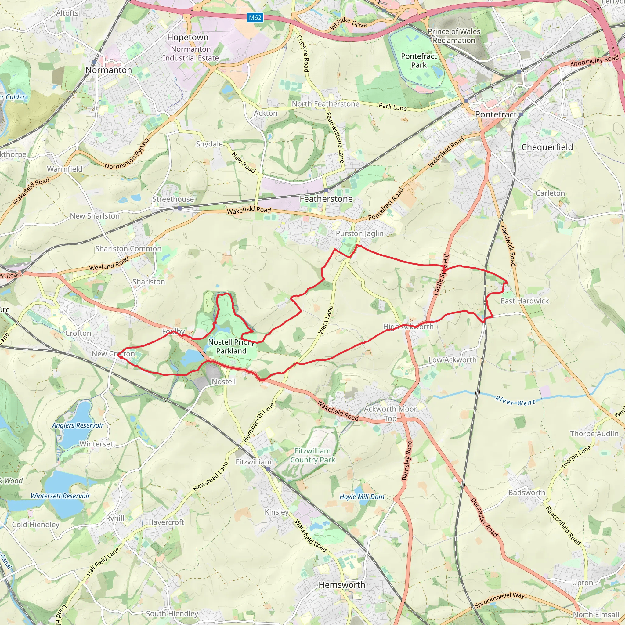 Lower Lake, Obelisk Park, Purston Park and St Oswald's Plantation Loop mobile static map