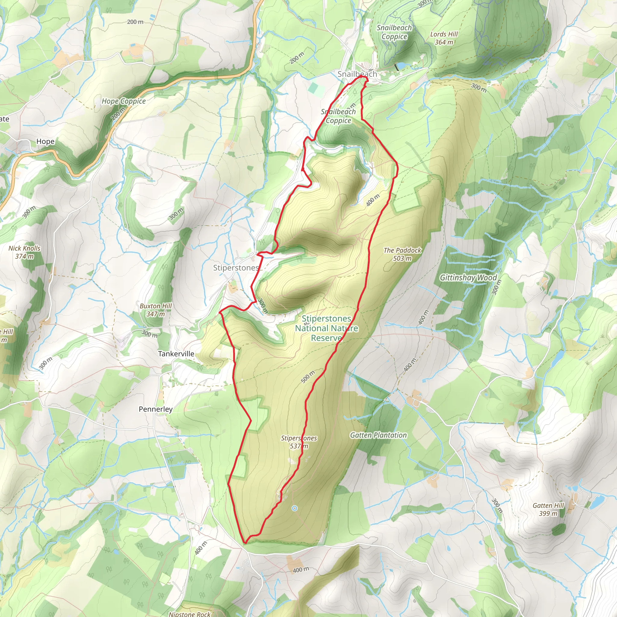 Stiperstones from Snailbeach mobile static map