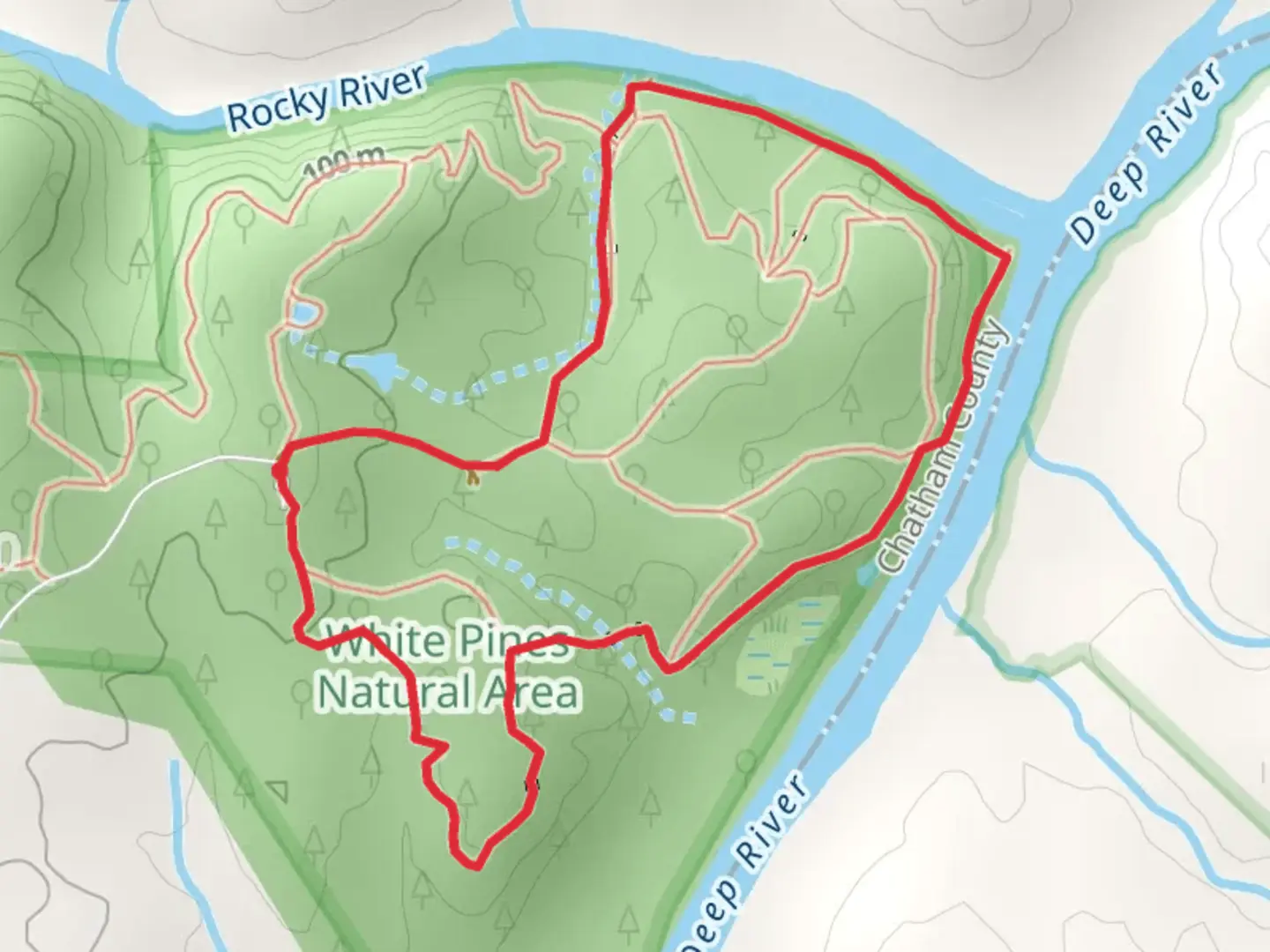 An image depicting the trail Deep and Rocky River Loop and its surrounding area.