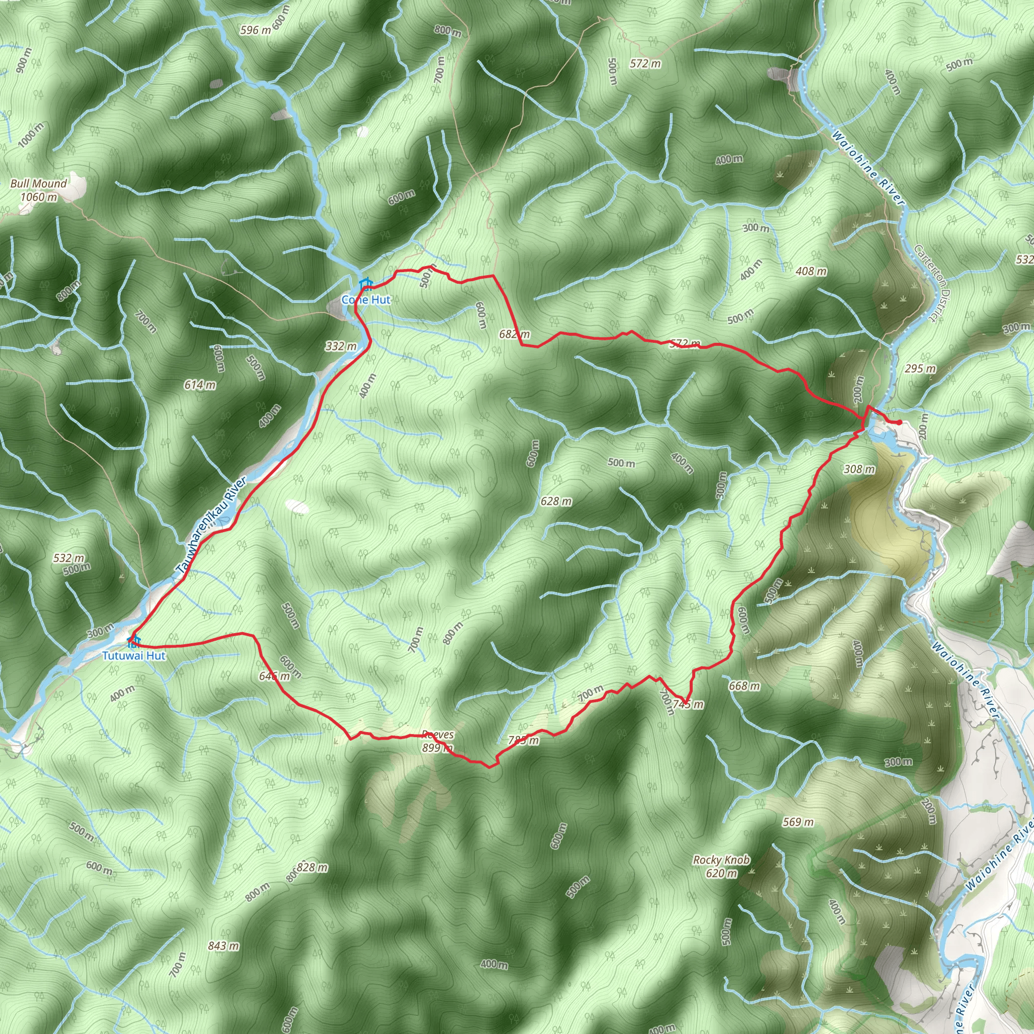 Waiohine - Cone Hut - Tutuwai Hut Loop mobile static map