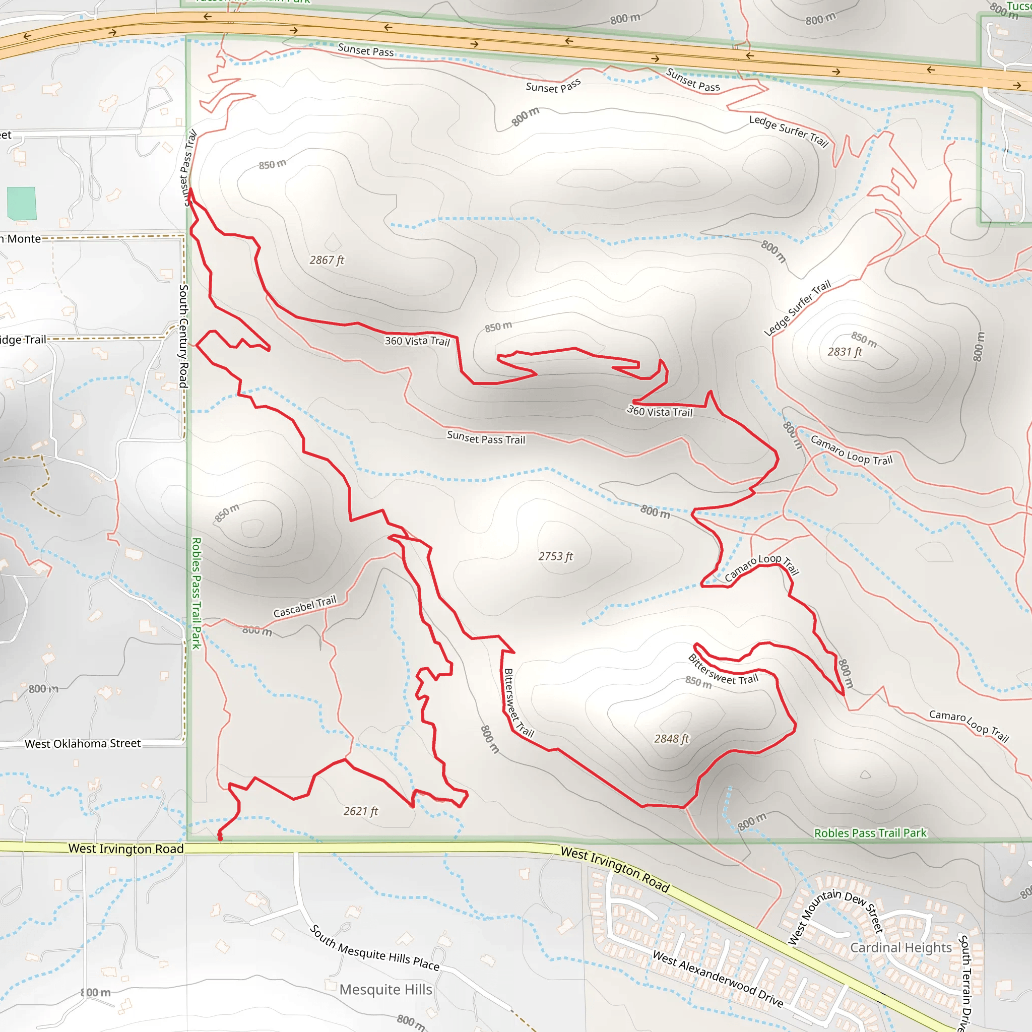 Cascabel, Bittersweet and 360 Vista Loop Trail mobile static map