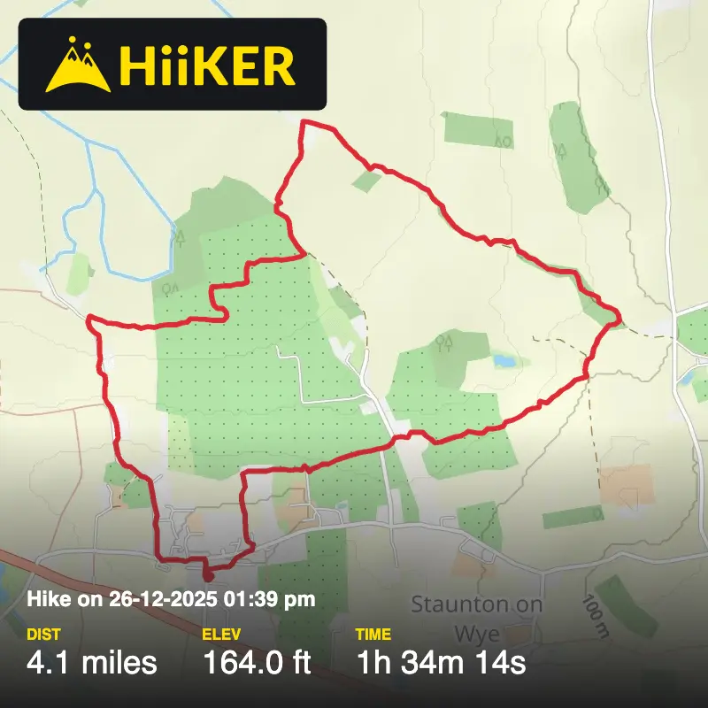 A map preview of the recording Hike on 26-12-2025 01:39 pm.