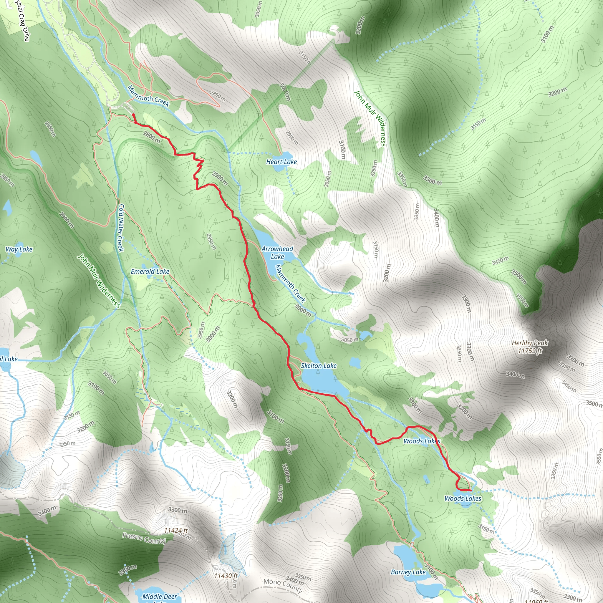 Woods Lakes via Duck Pass Trail mobile static map