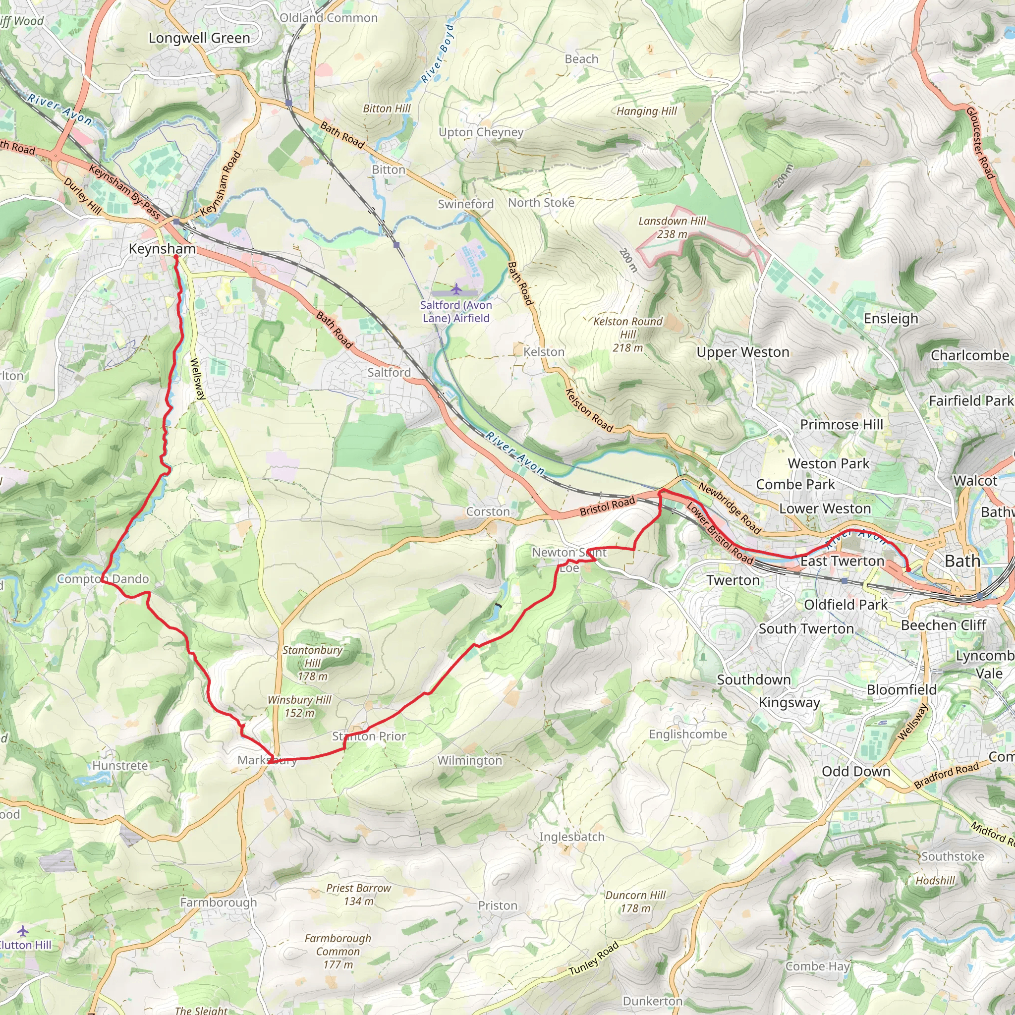 Keynsham to Bath on the south side of the Avon mobile static map