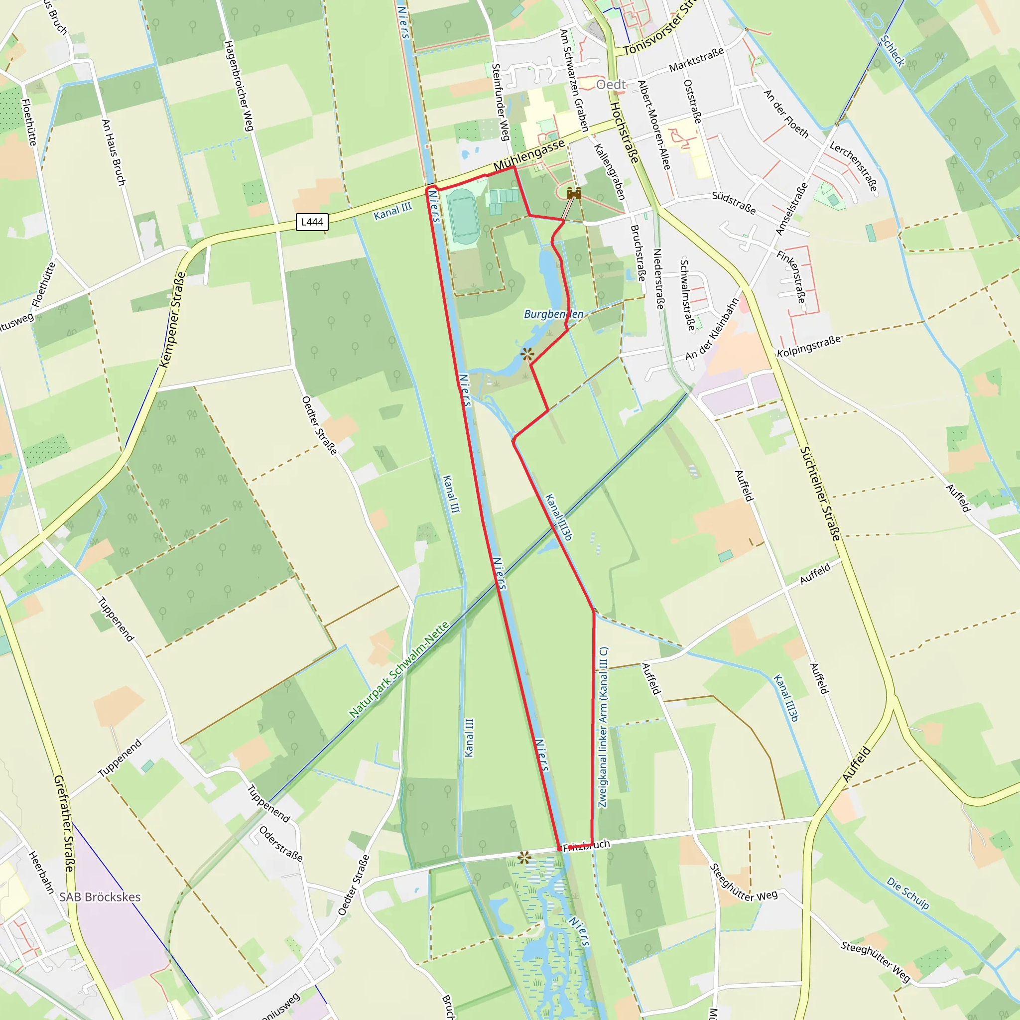 River Niers, Burgbenden and Im Großen Bruch Loop via Niersauen Runde mobile static map