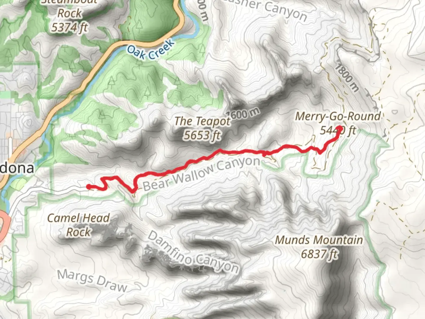 An image depicting the trail Merry-Go-Round via Munds Wagon Trail and its surrounding area.