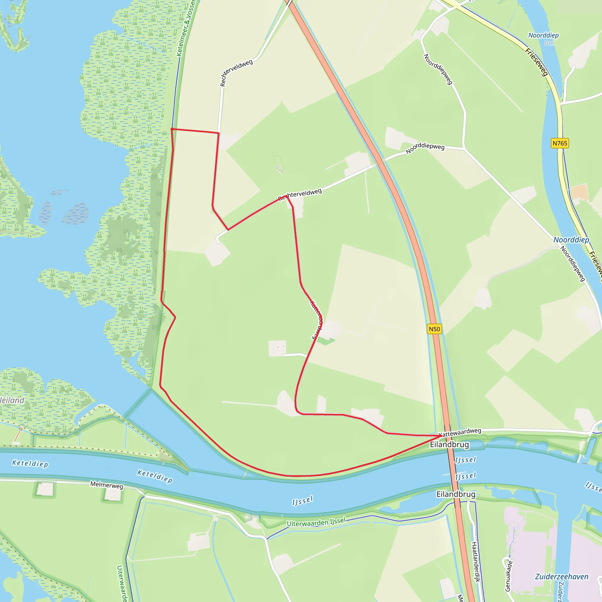 Kattendiep via Kattewaard Weg and WNW Ijsseldelta - Ketelmeer Orange Route mobile static map