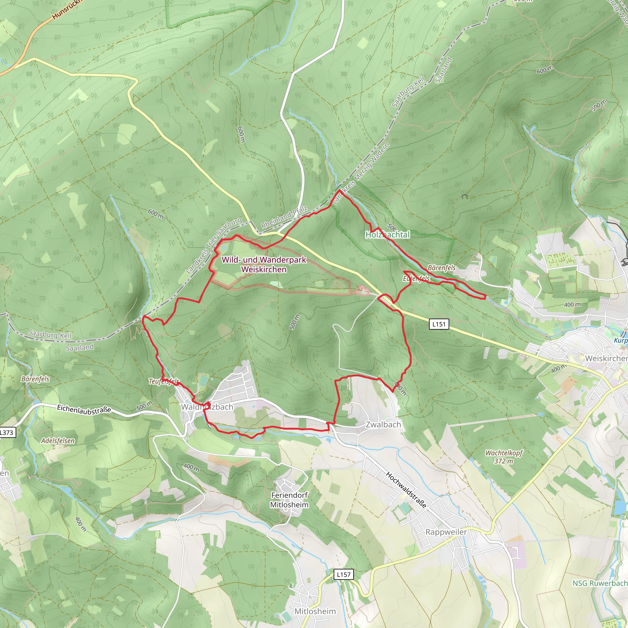 Teufelsfels, Hoher Fels and Eulenfels via 2 Taeler Weg mobile static map