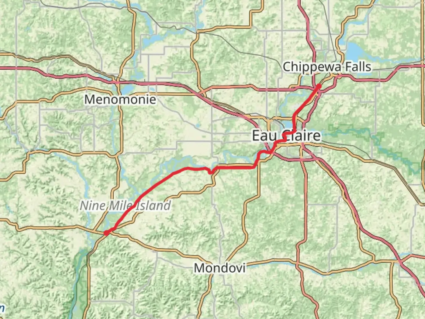 An image depicting the trail Chippewa River State Trail and its surrounding area.