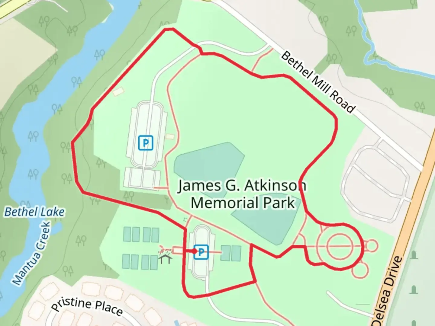 An image depicting the trail James G Atkinson Memorial Park Loop and its surrounding area.