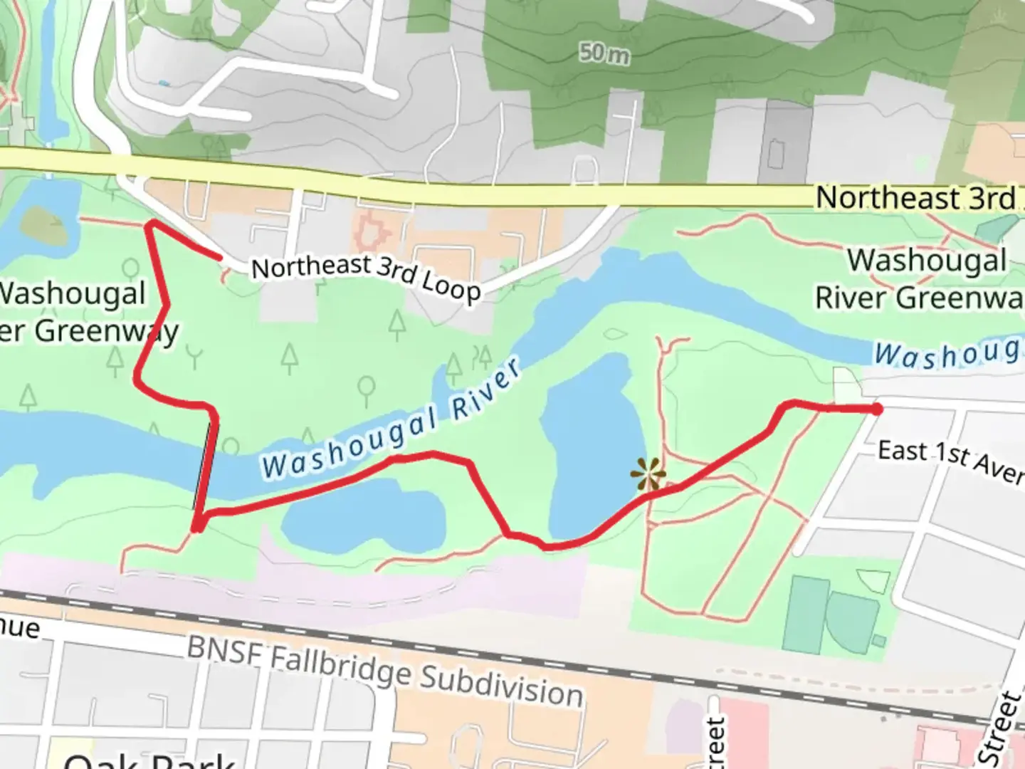 An image depicting the trail Walk to Baz River Front Park and its surrounding area.