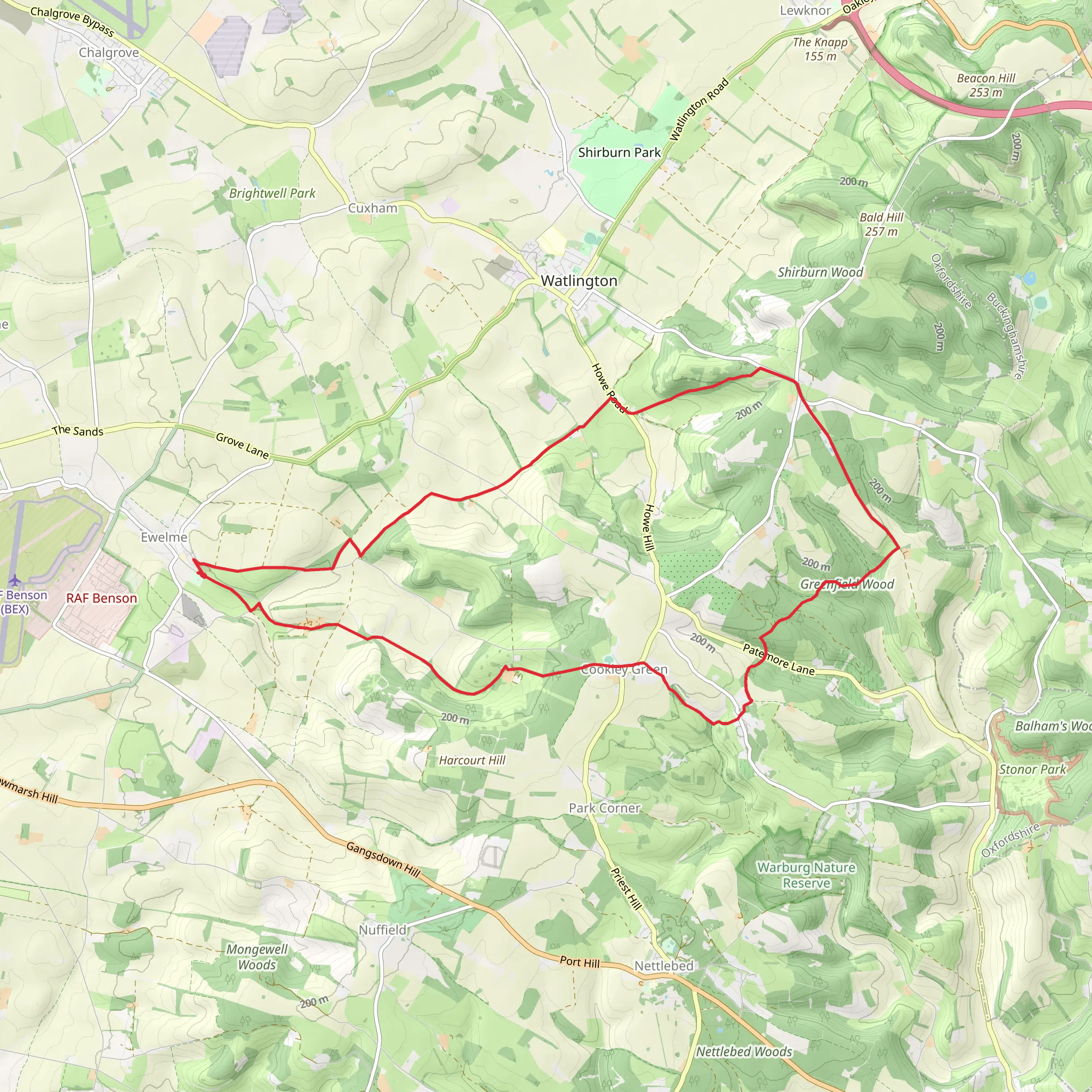 Cow Common, Christmas Common and Greenfield Wood viaSwan's Way and Chiltern Way mobile static map