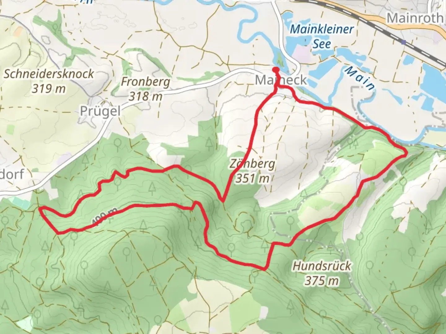 An image depicting the trail Obermain - Ostweg and Geutenreuther Spange and its surrounding area.